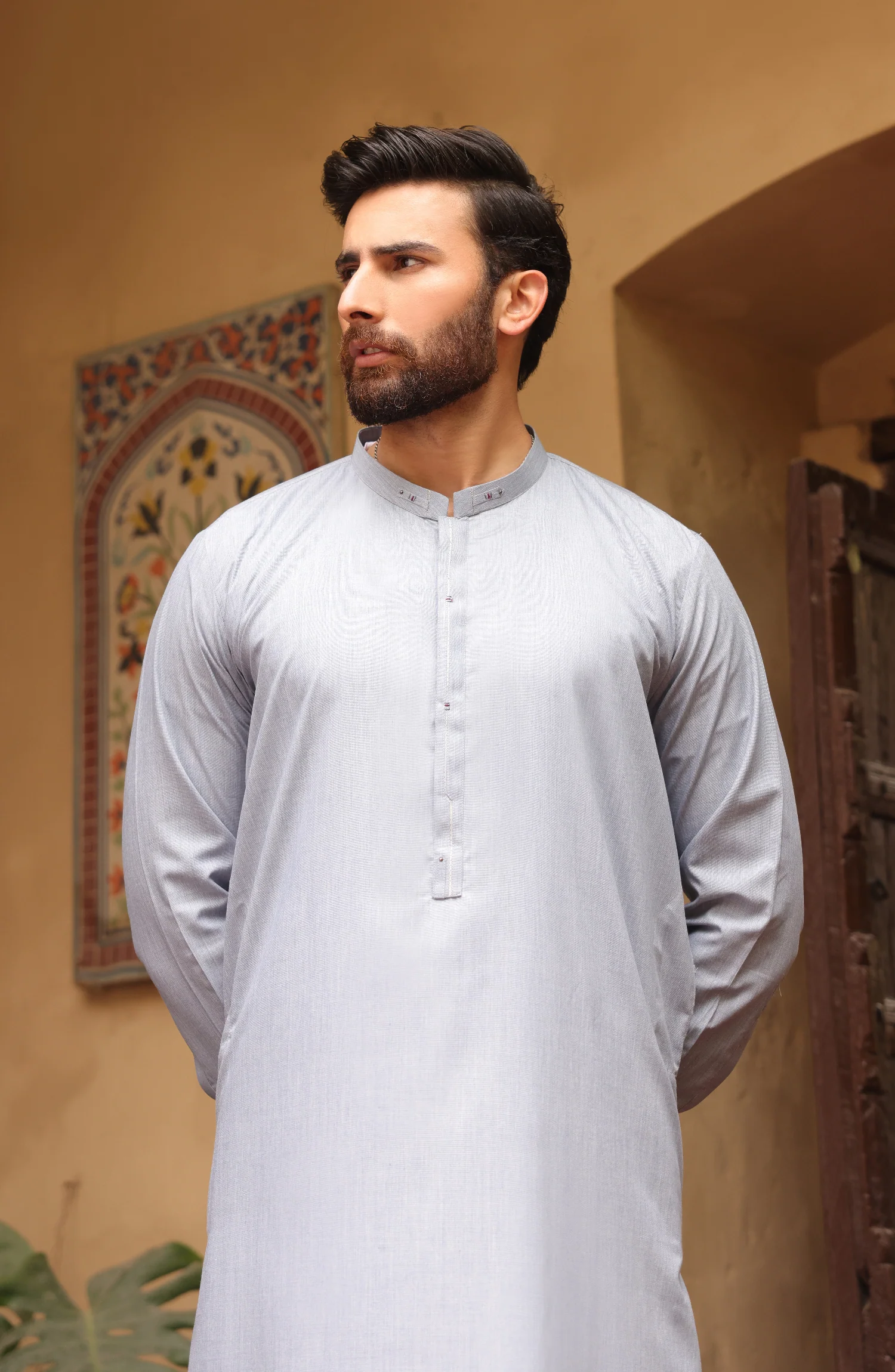 SUMMER'22 MEN CASUAL STYLING KAMEEZ SHALWAR BLUE - Image 3