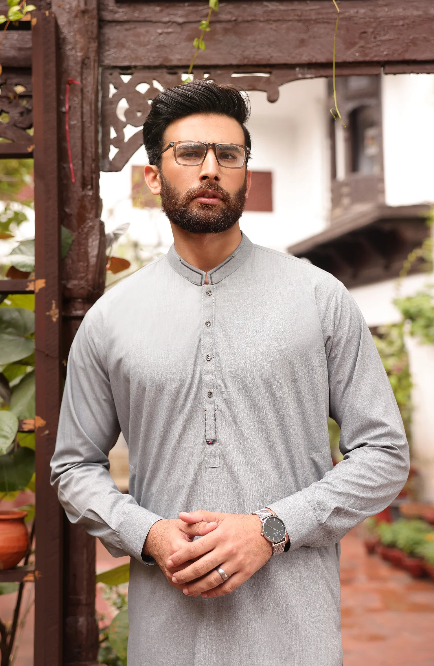 SUMMER'22 MEN CASUAL STYLING KAMEEZ SHALWAR GREY - Image 3