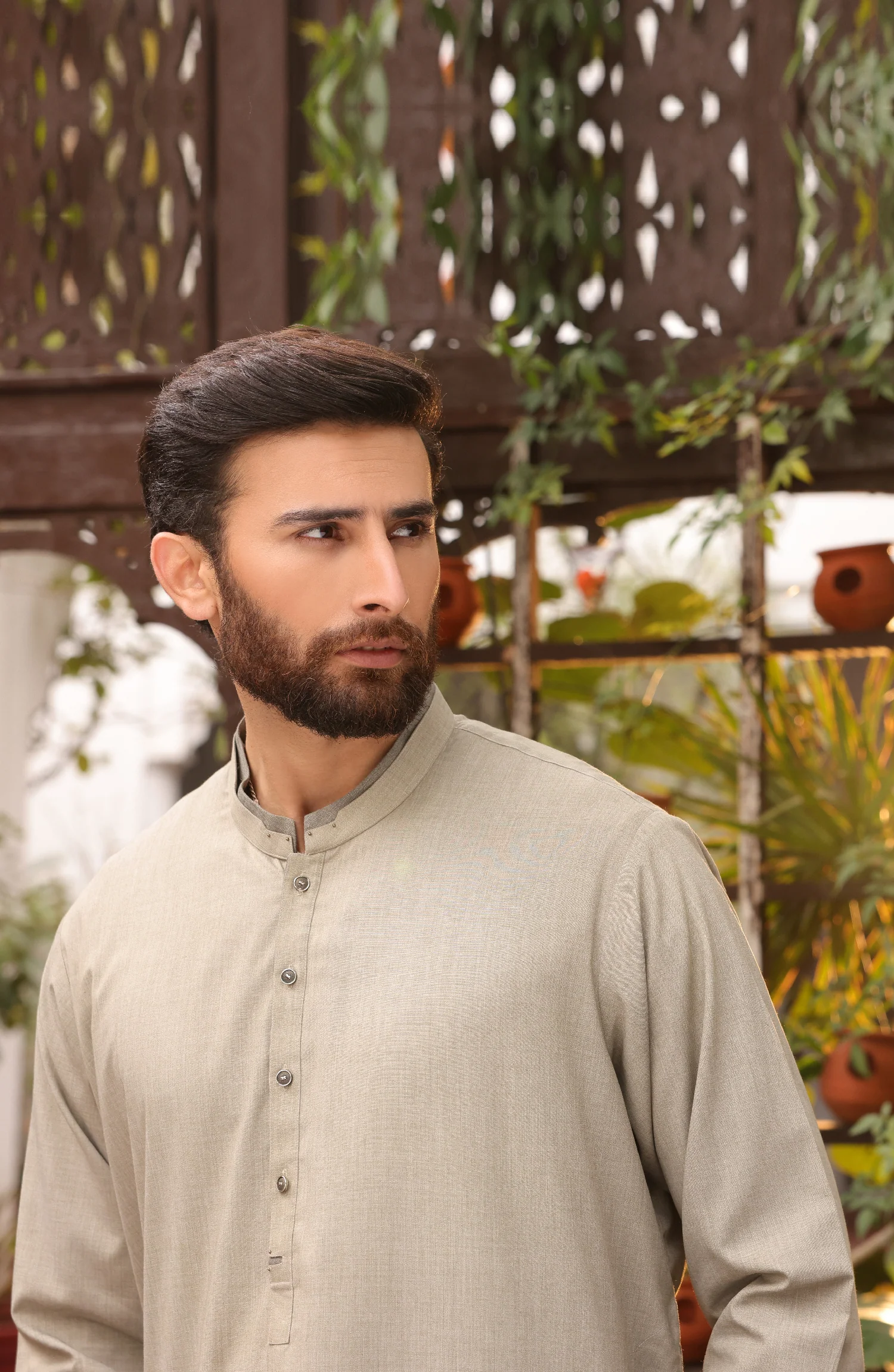 SUMMER'22 MEN CASUAL STYLING KAMEEZ SHALWAR LIGHT OLIVE - Image 4