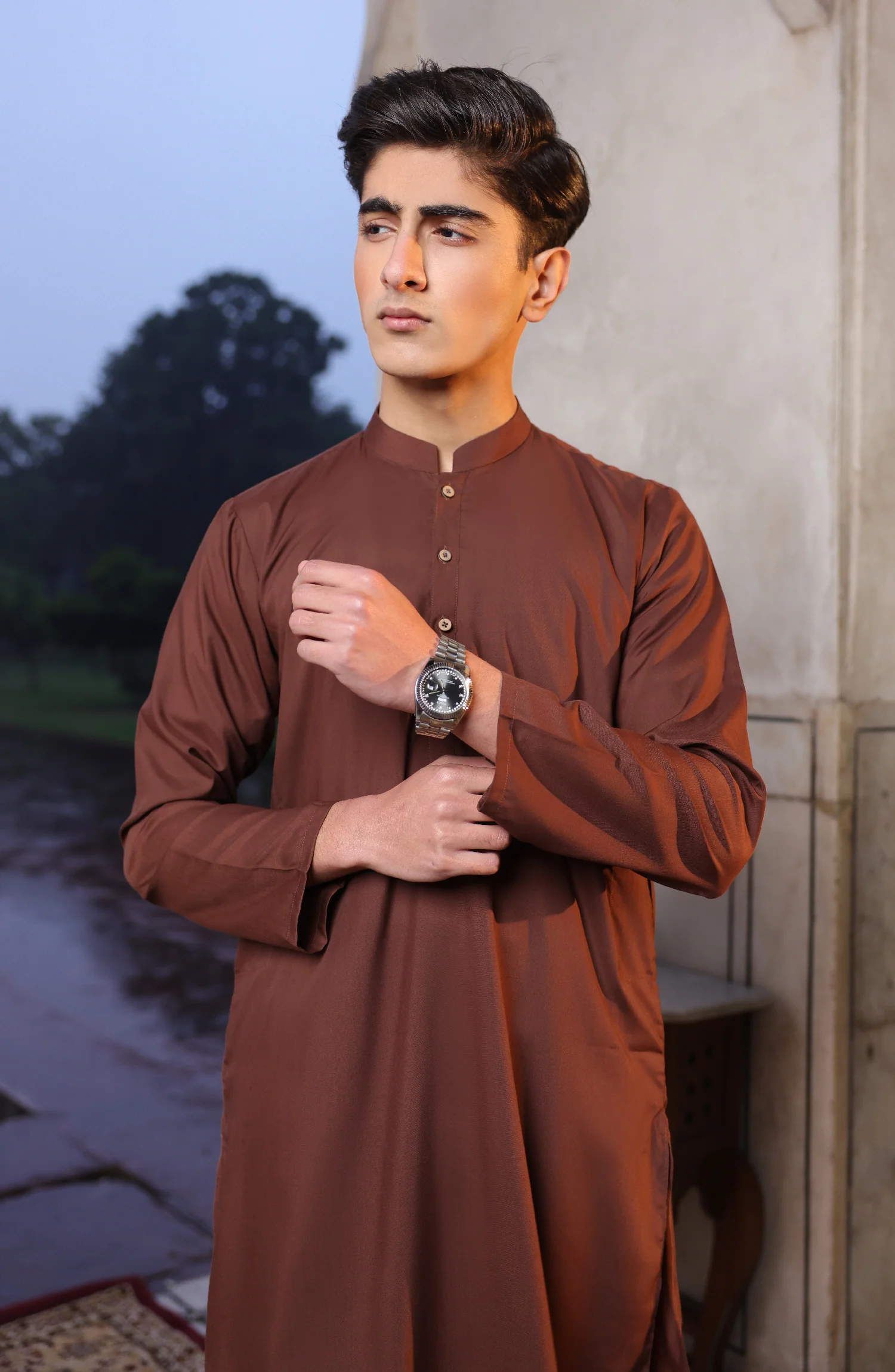 SUMMER'22 TEENS PLAIN KAMEEZ SHALWAR BROWN - Image 3