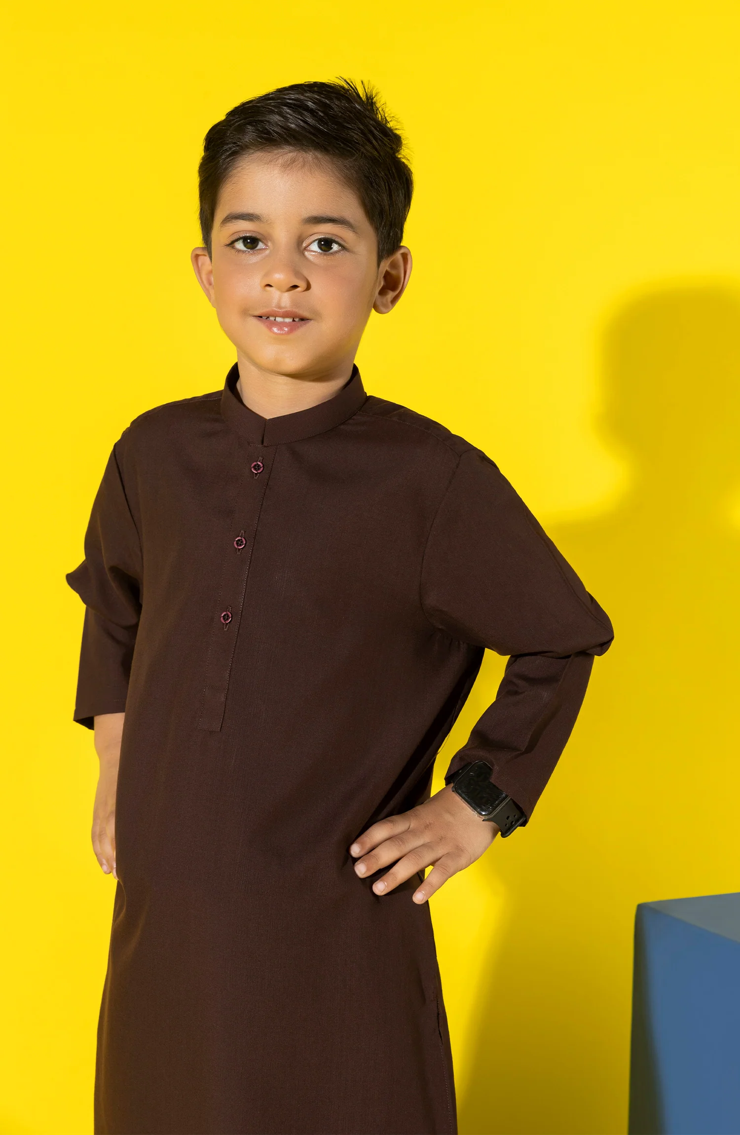 SUMMER'23 BOYS BASIC KAMEEZ SHALWAR BROWN - Image 2