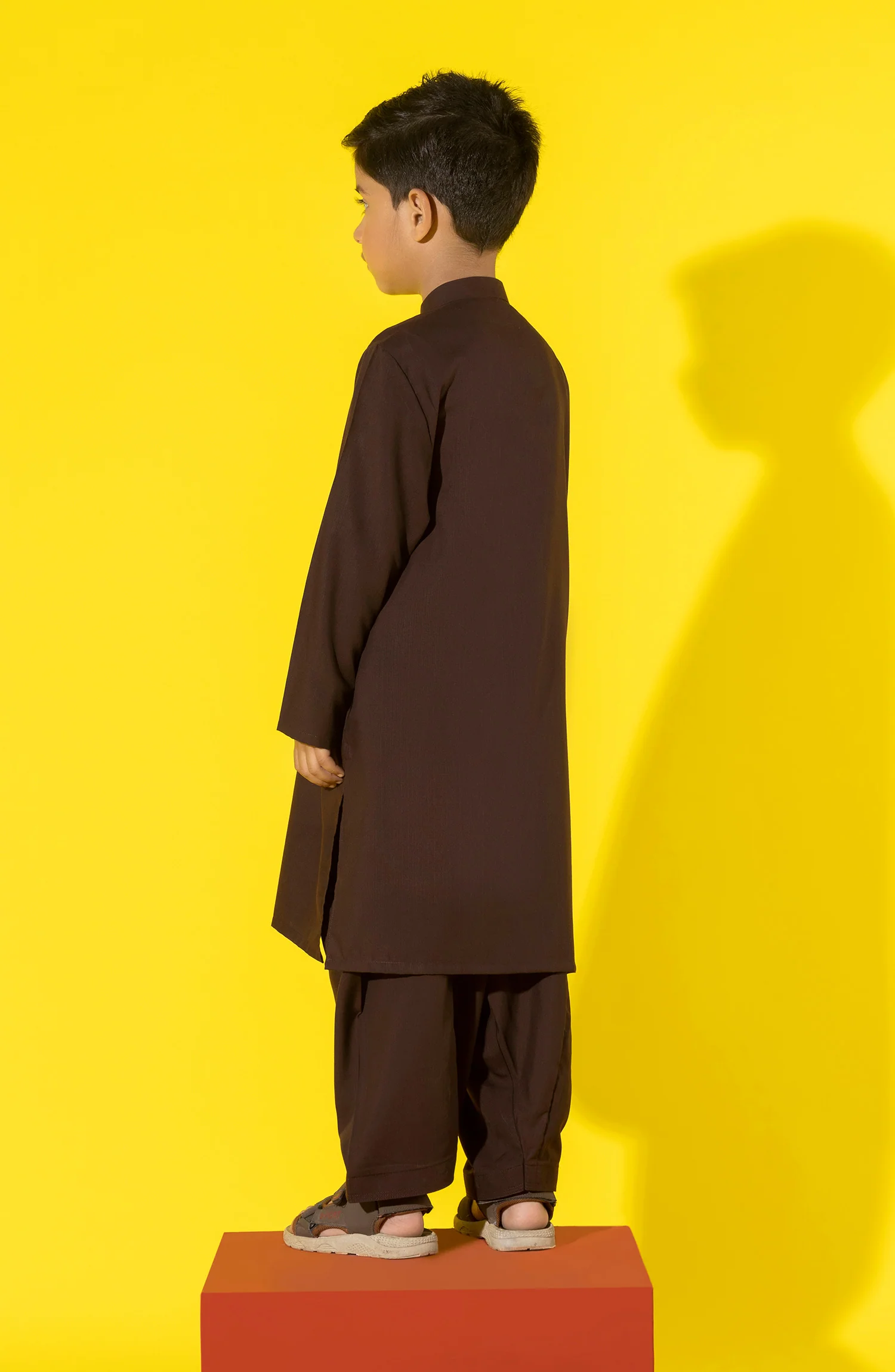SUMMER'23 BOYS BASIC KAMEEZ SHALWAR BROWN - Image 3