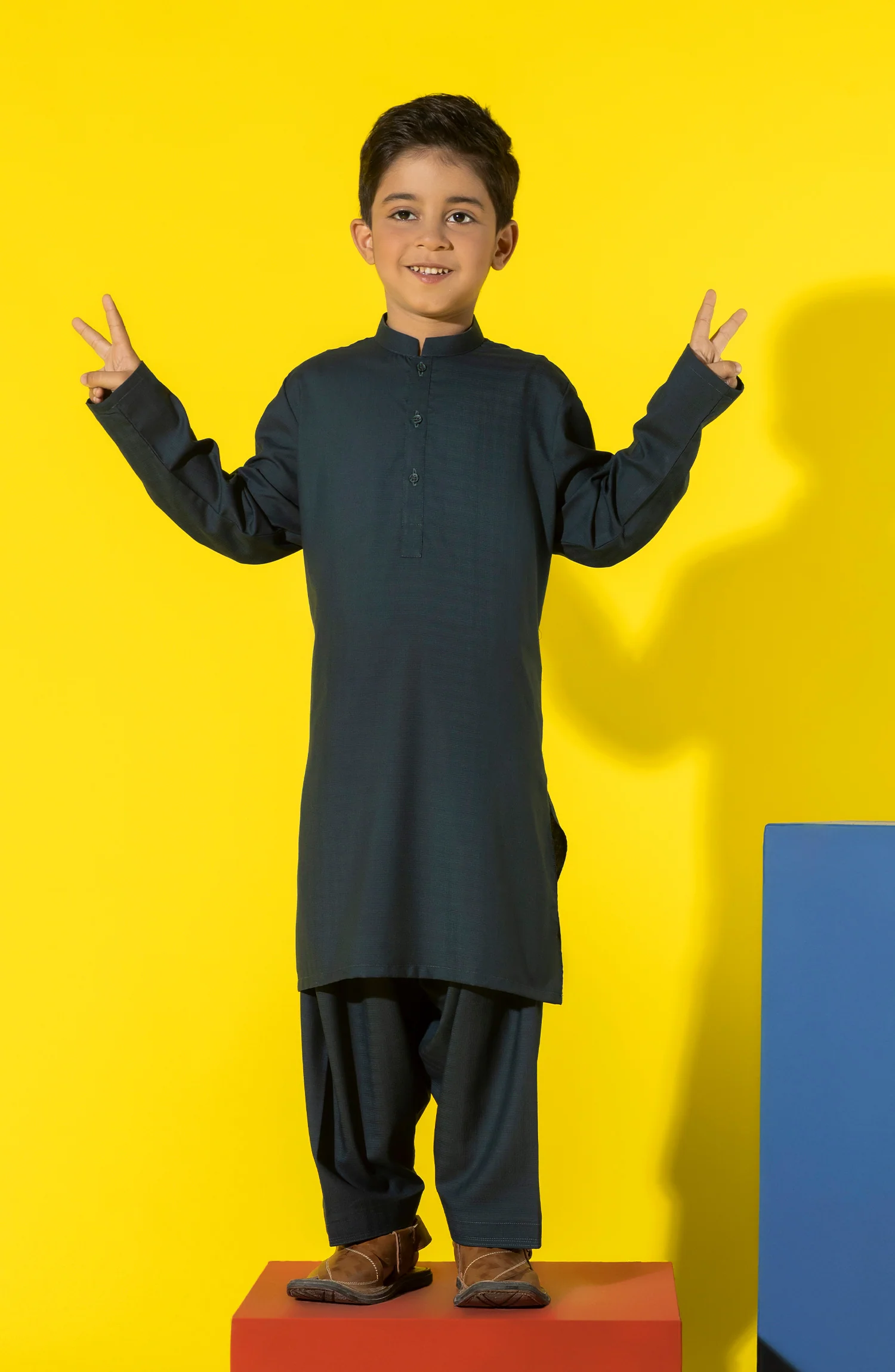 SUMMER'23 BOYS BASIC KAMEEZ SHALWAR TEAL - Image 2