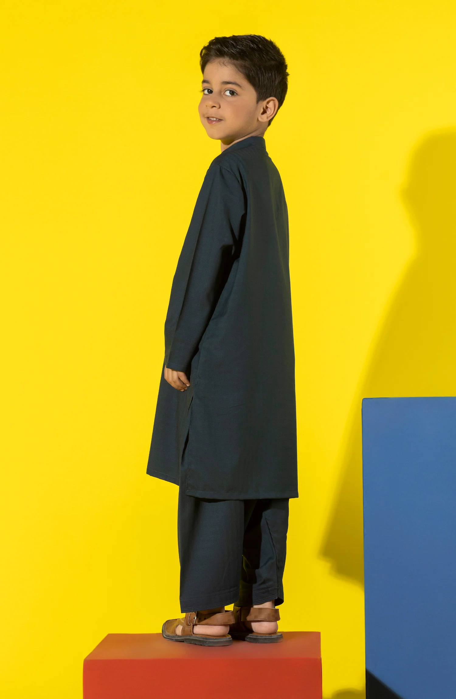 SUMMER'23 BOYS BASIC KAMEEZ SHALWAR TEAL - Image 3
