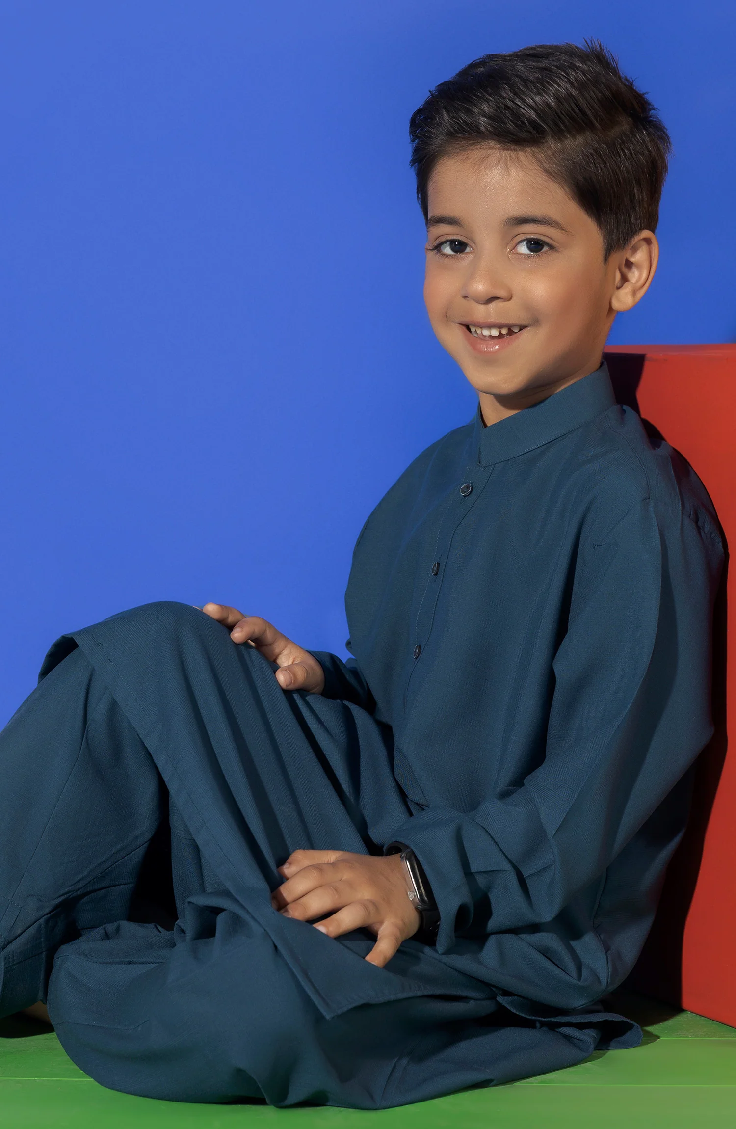 SUMMER'23 BOYS PLAIN KAMEEZ SHALWAR DARK TEAL - Image 2