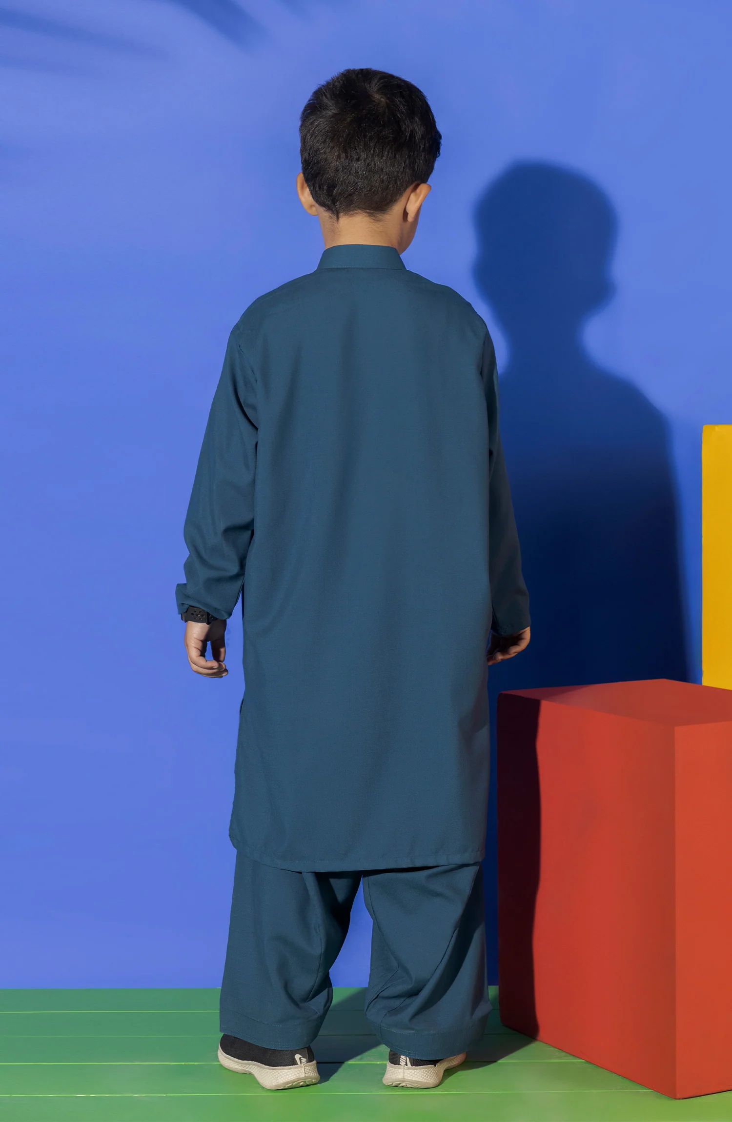 SUMMER'23 BOYS PLAIN KAMEEZ SHALWAR DARK TEAL - Image 3