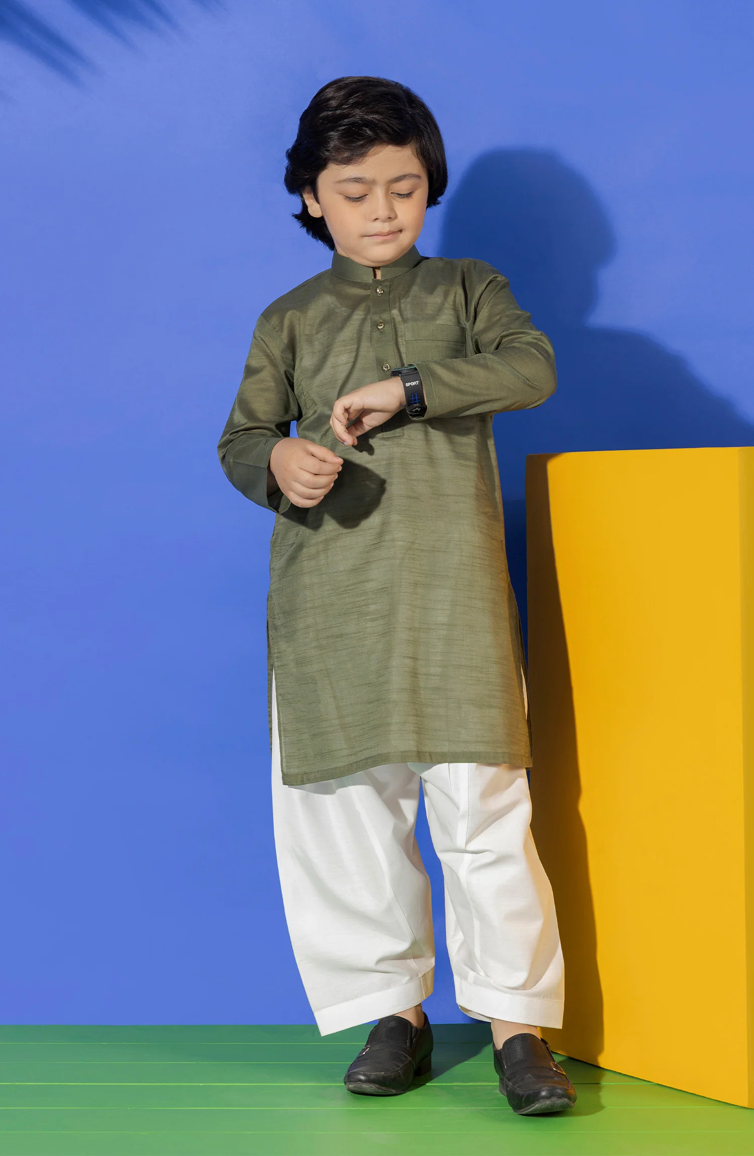 SUMMER'23 BOYS PLAIN KURTA GREEN - Image 2