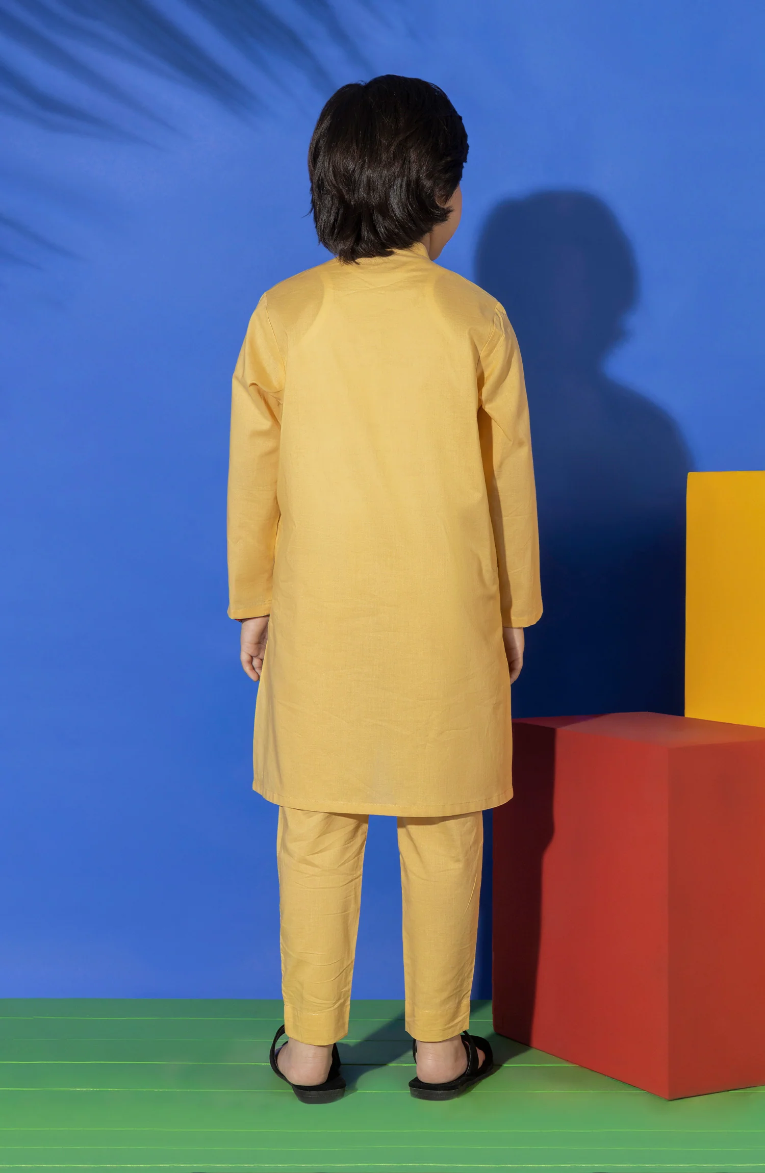 SUMMER'23 BOYS PLAIN KURTA PAJAMA YELLOW - Image 3