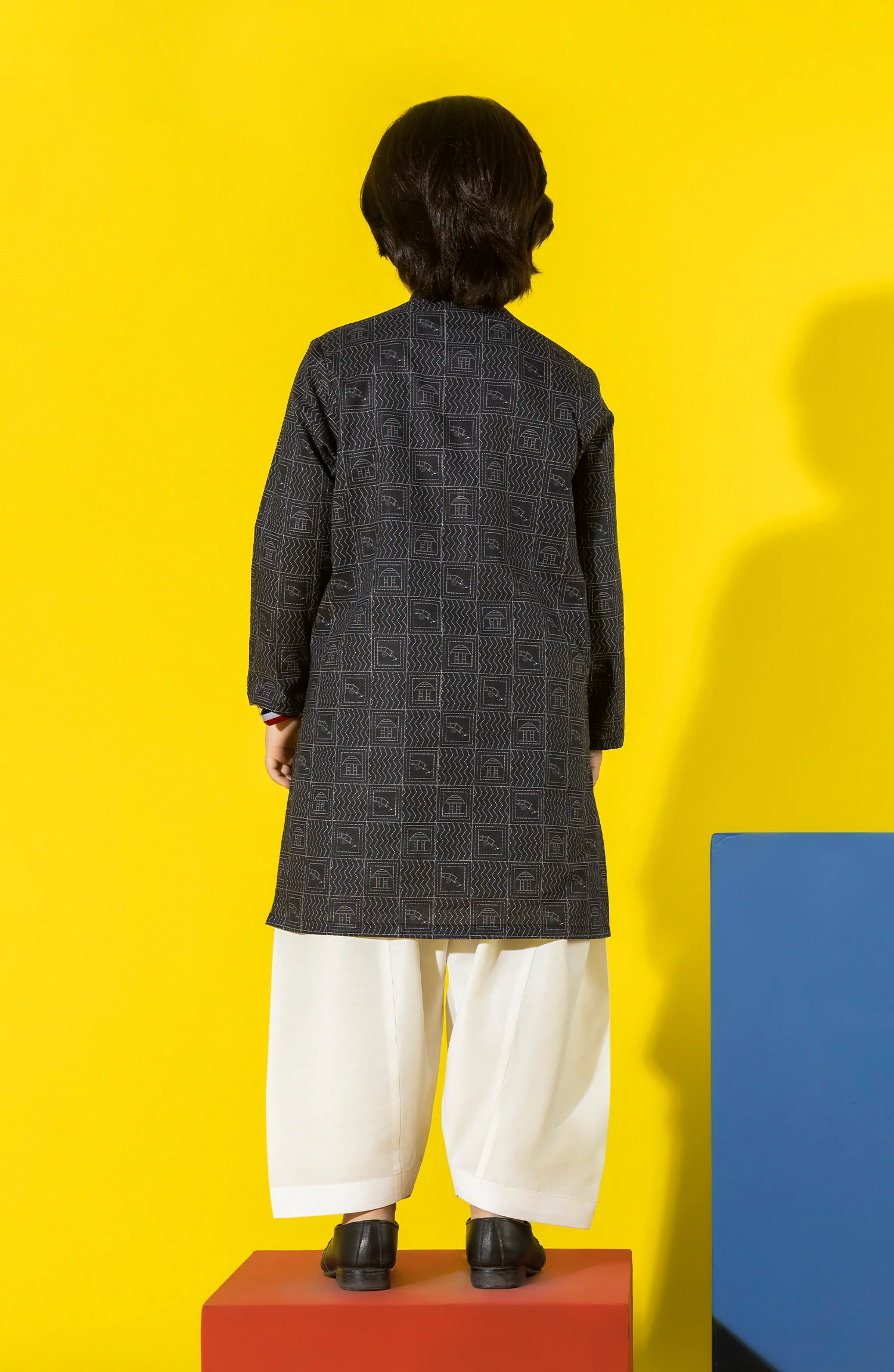 SUMMER'23 BOYS PRINTED KURTA BLACK - Image 3