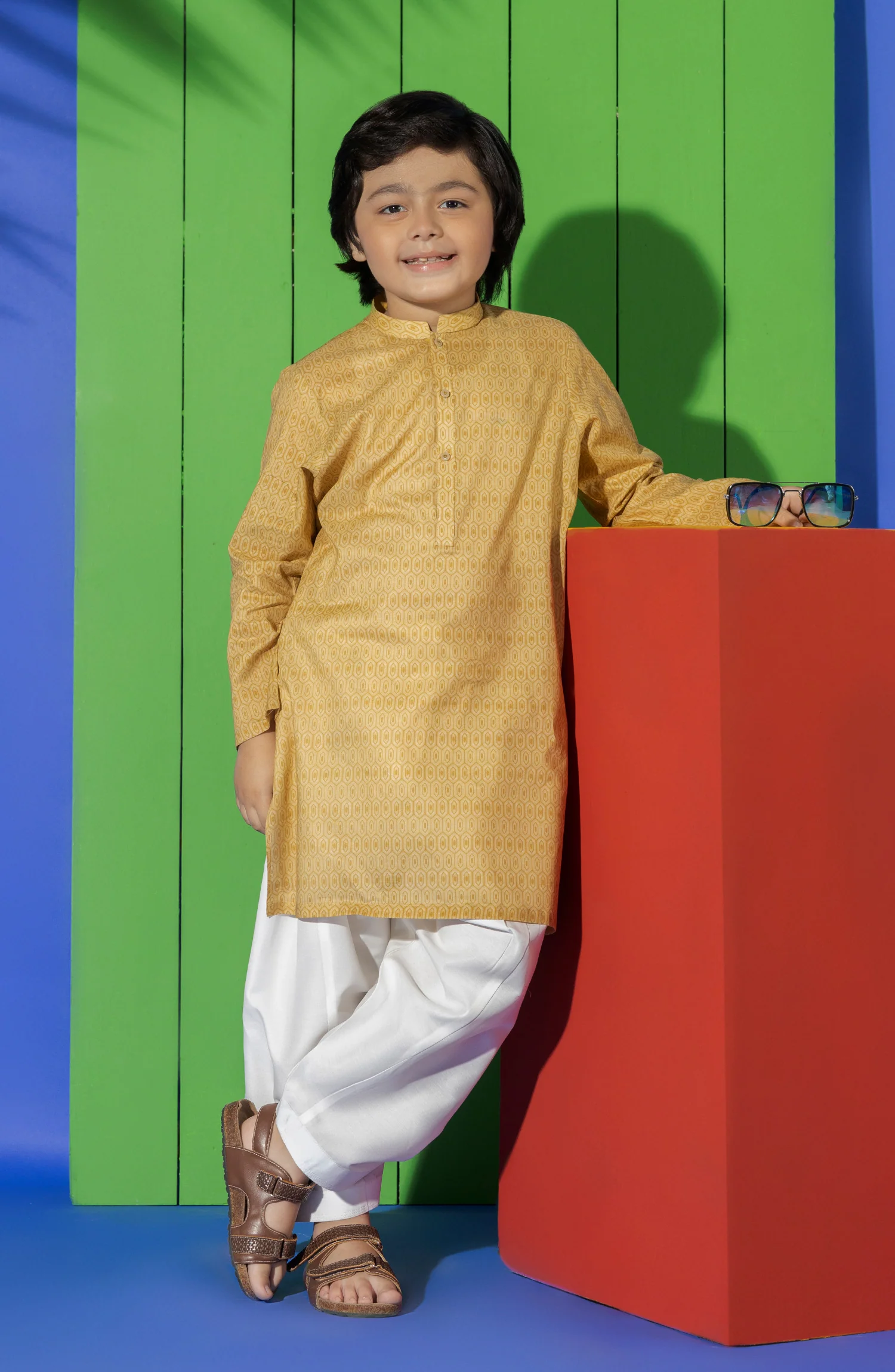 SUMMER'23 BOYS PRINTED KURTA YELLOW - Image 2