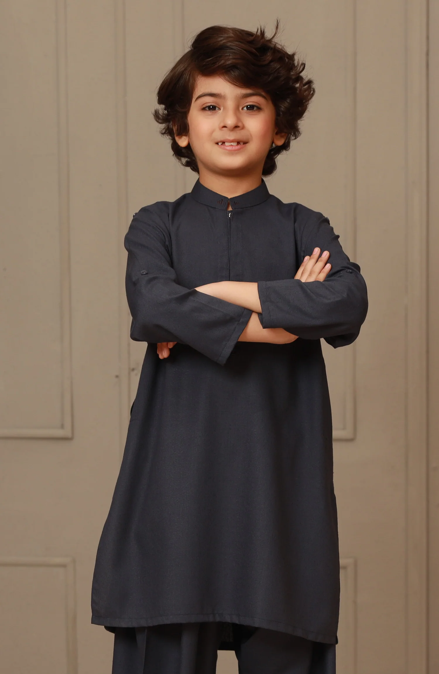 SUMMER'23 BOYS SEMI FORMAL KAMEEZ SHALWAR CHARCOAL - Image 2