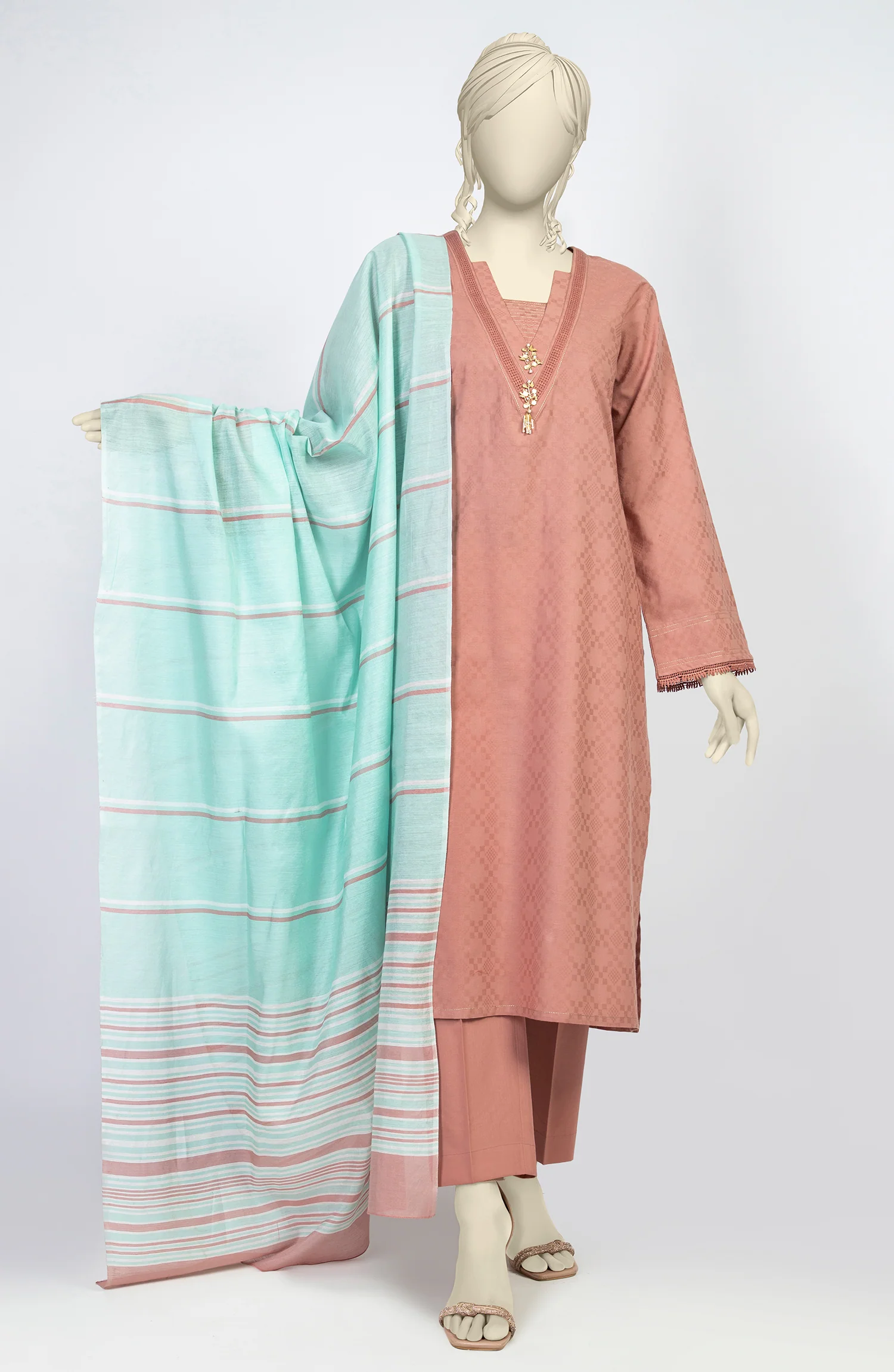 SUMMER'23 HERRINGBONE LINE DYED SELF JACQUARD 3PC UNSTITCHED