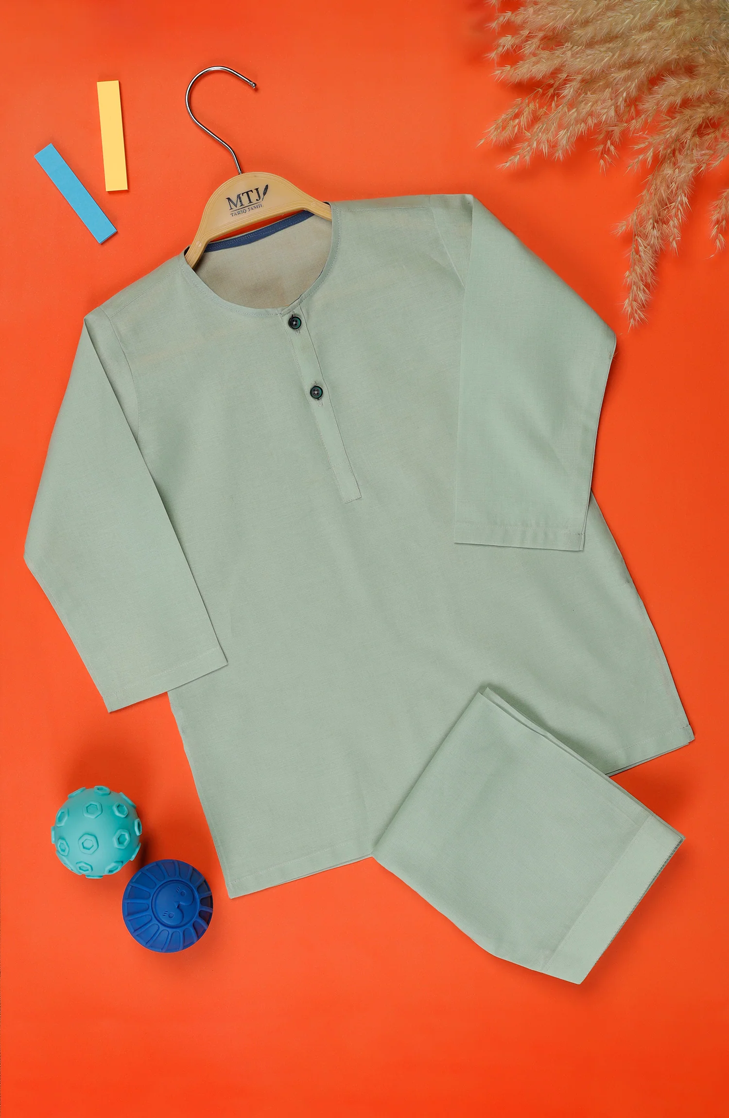 SUMMER'23 INFANT PLAIN KAMEEZ SHALWAR SEE GREEN