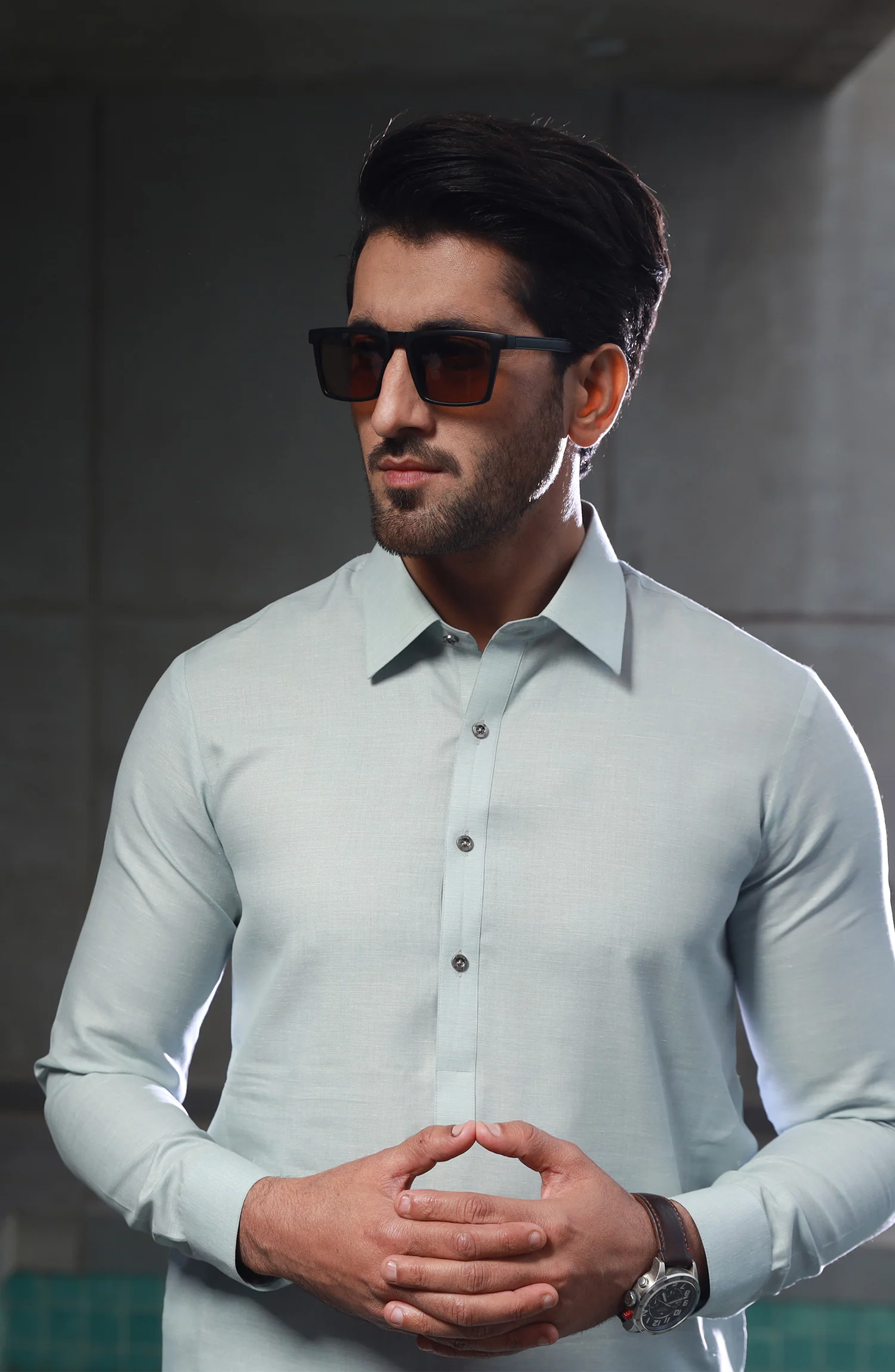 SUMMER'23 MEN KAMEEZ SHALWAR PLAIN ICE BLUE - Image 2