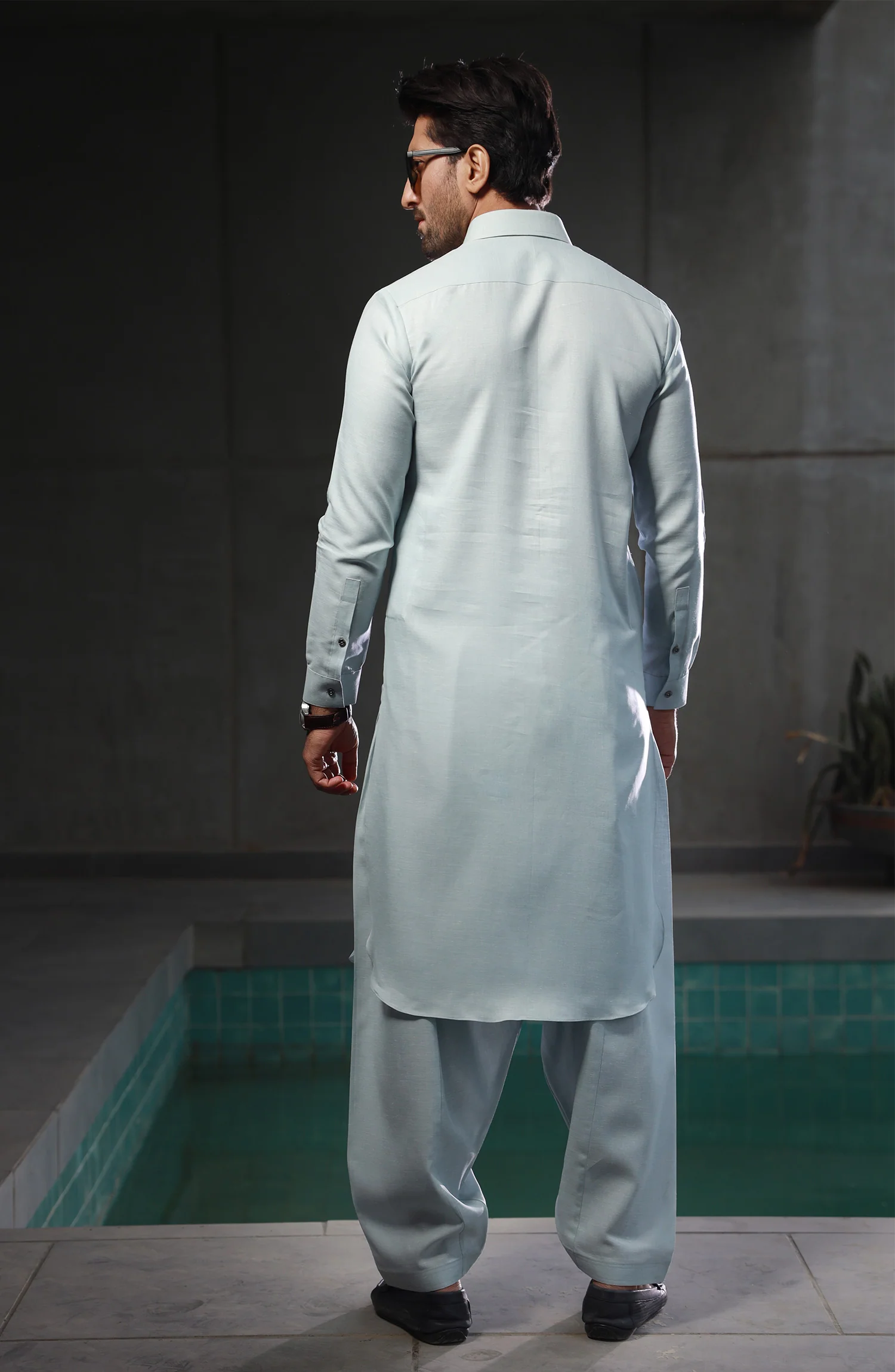 SUMMER'23 MEN KAMEEZ SHALWAR PLAIN ICE BLUE - Image 4