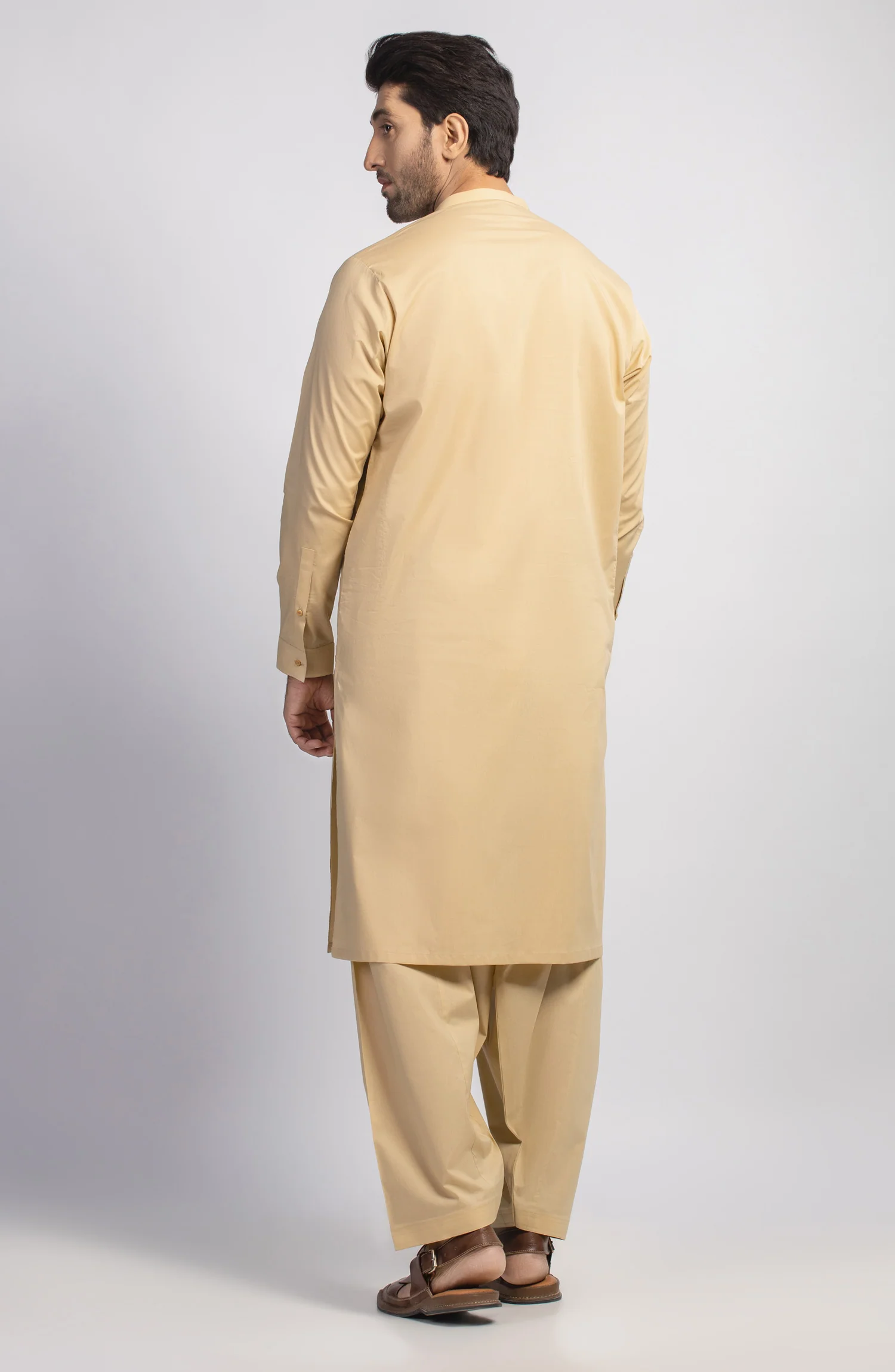 SUMMER'23 MEN KAMEEZ SHALWAR PLAIN KHAKI - Image 4