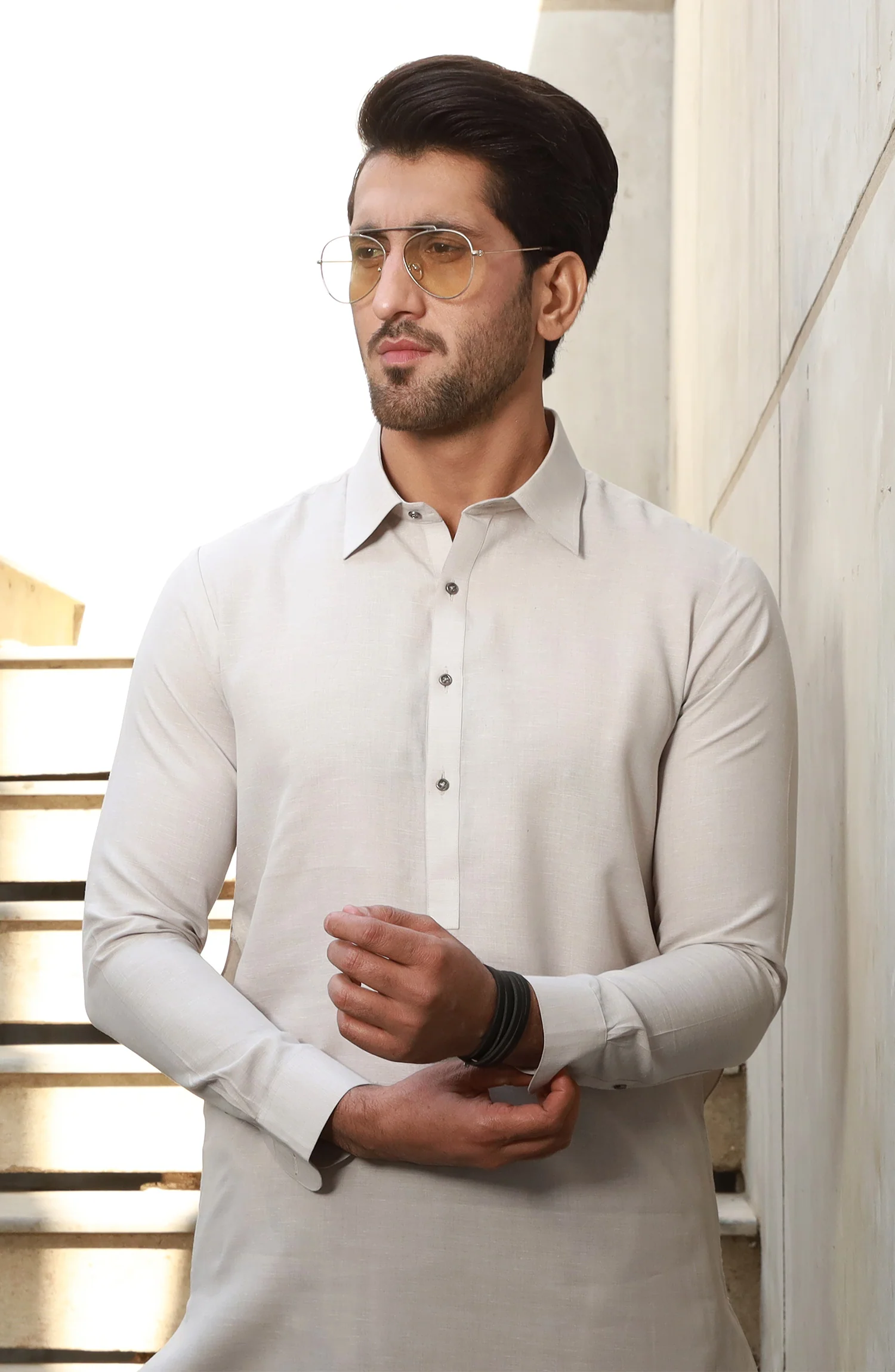 SUMMER'23 MEN KAMEEZ SHALWAR PLAIN LATTE - Image 2
