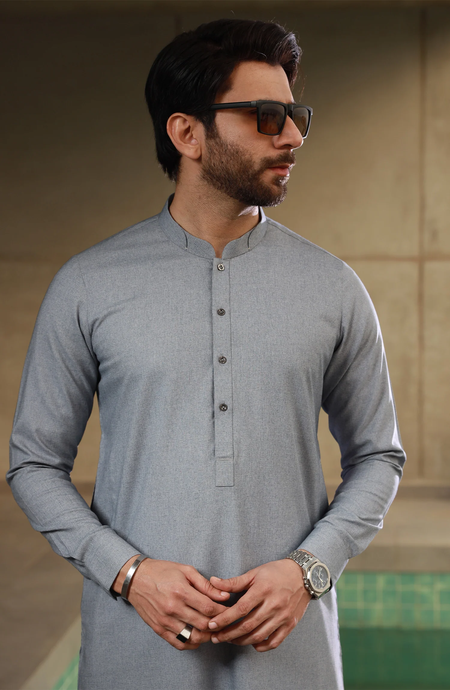 SUMMER'23 MEN KAMEEZ SHALWAR SEMI FORMAL BLUE - Image 2