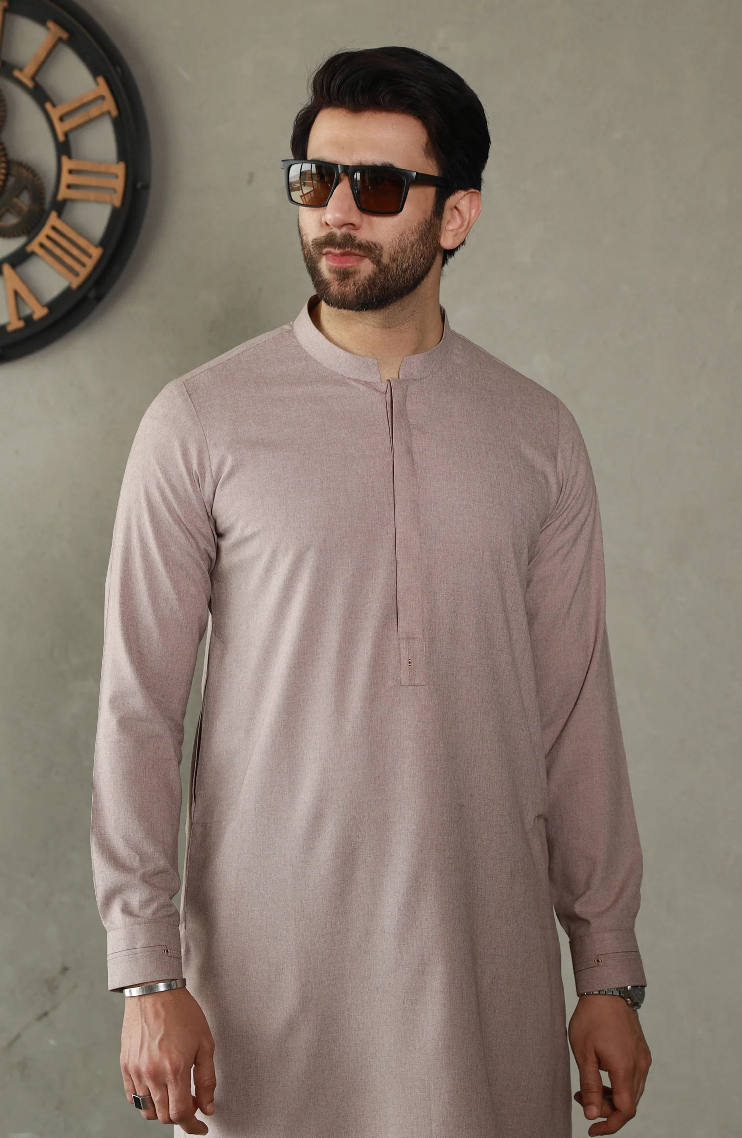 SUMMER'23 MEN KAMEEZ SHALWAR SEMI FORMAL LEATHER BROWN - Image 2