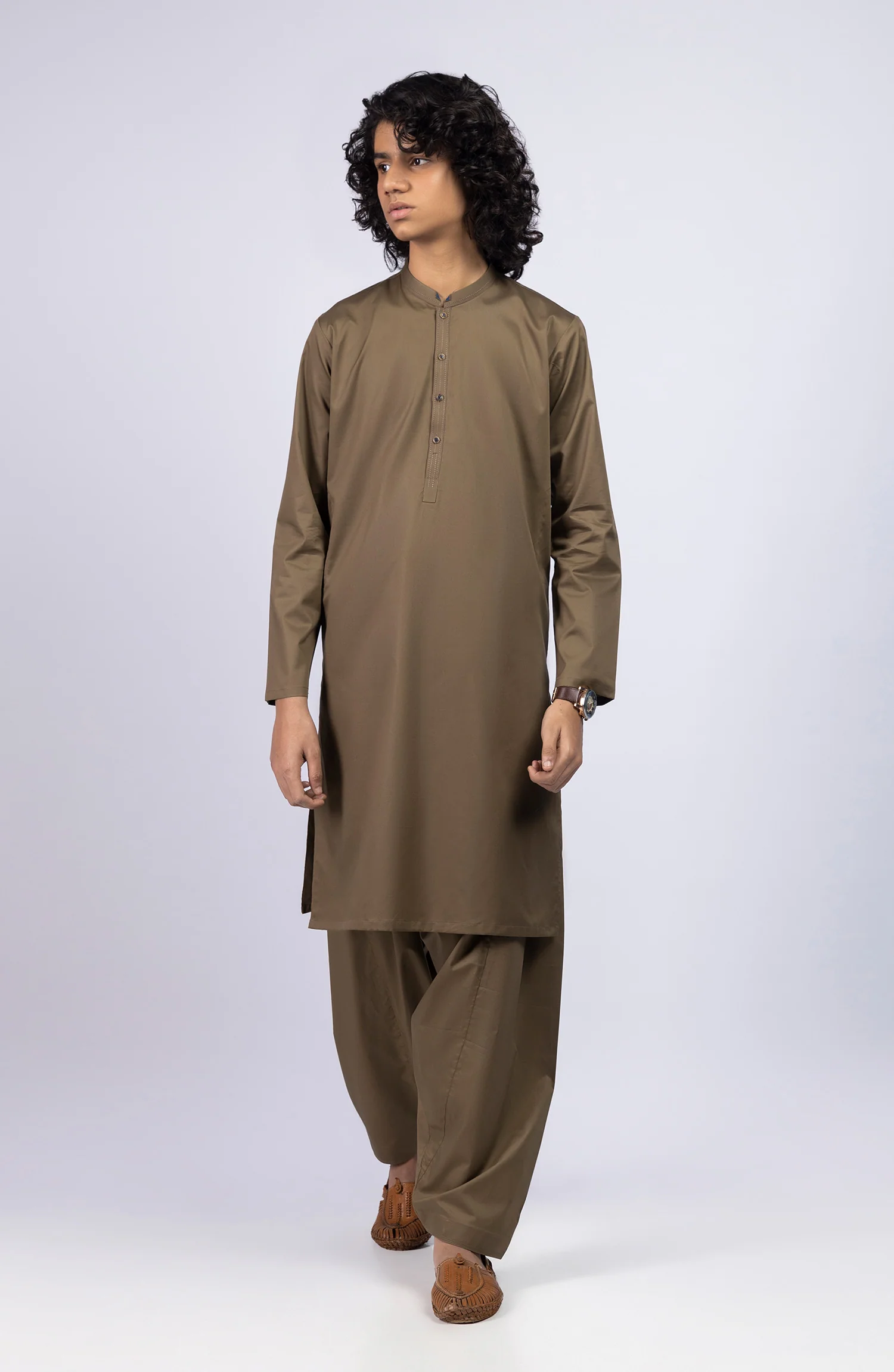 SUMMER'23 TEENS KAMEEZ SHALWAR SEMI FORMAL BROWN - Image 3