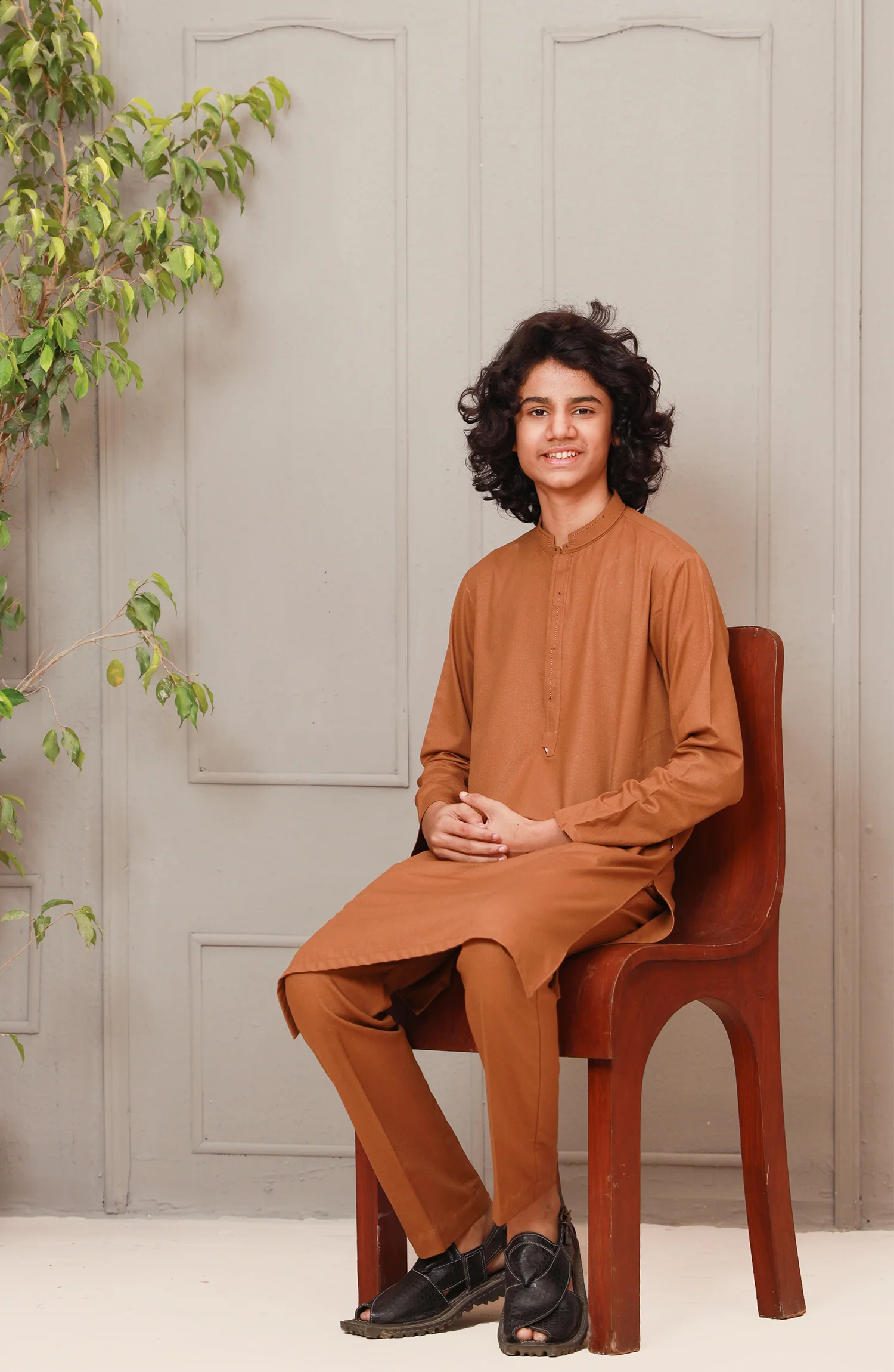 SUMMER'23 TEENS KURTA PAJAMA CASUAL BROWN - Image 2