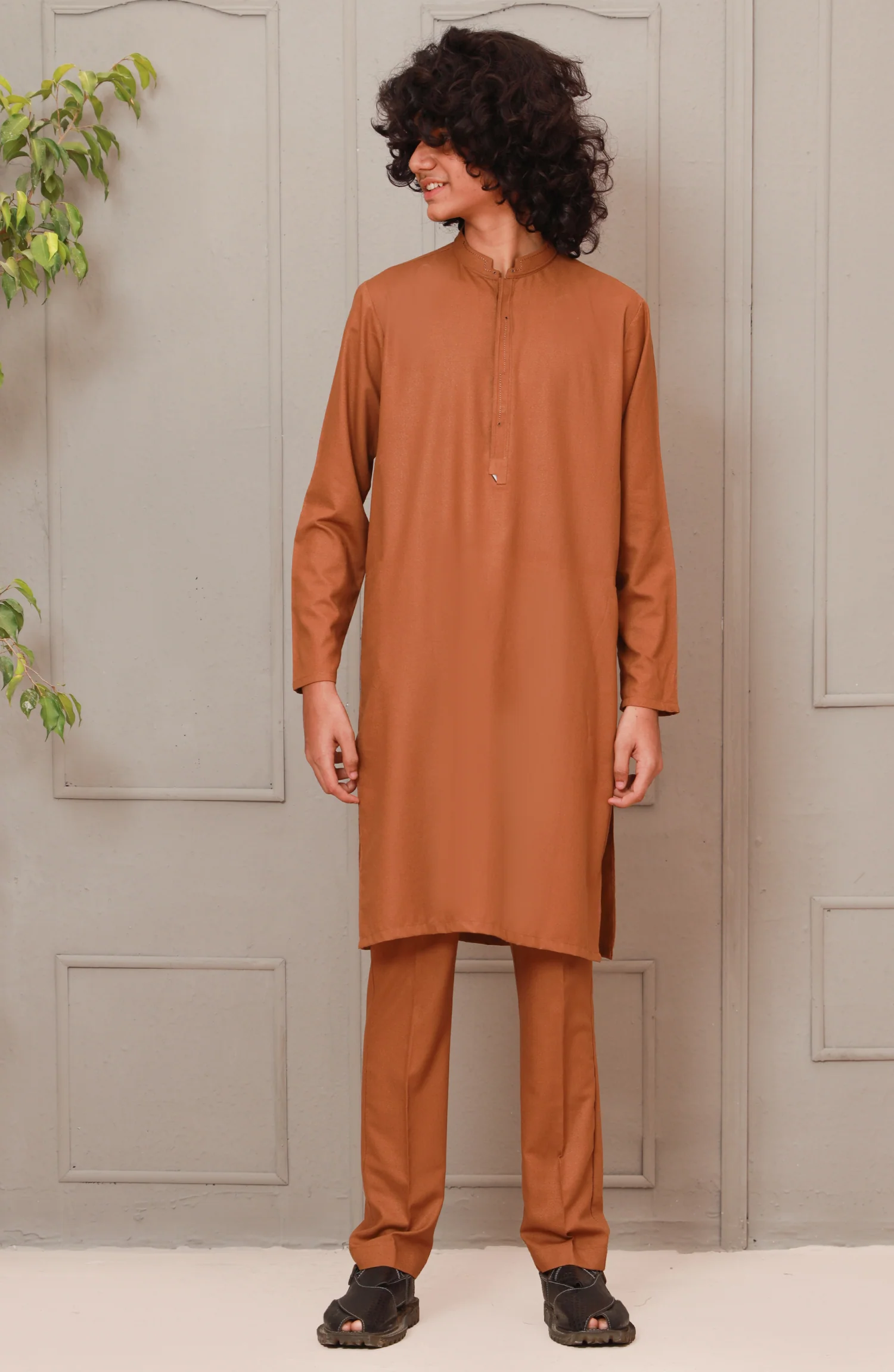 SUMMER'23 TEENS KURTA PAJAMA CASUAL BROWN - Image 3