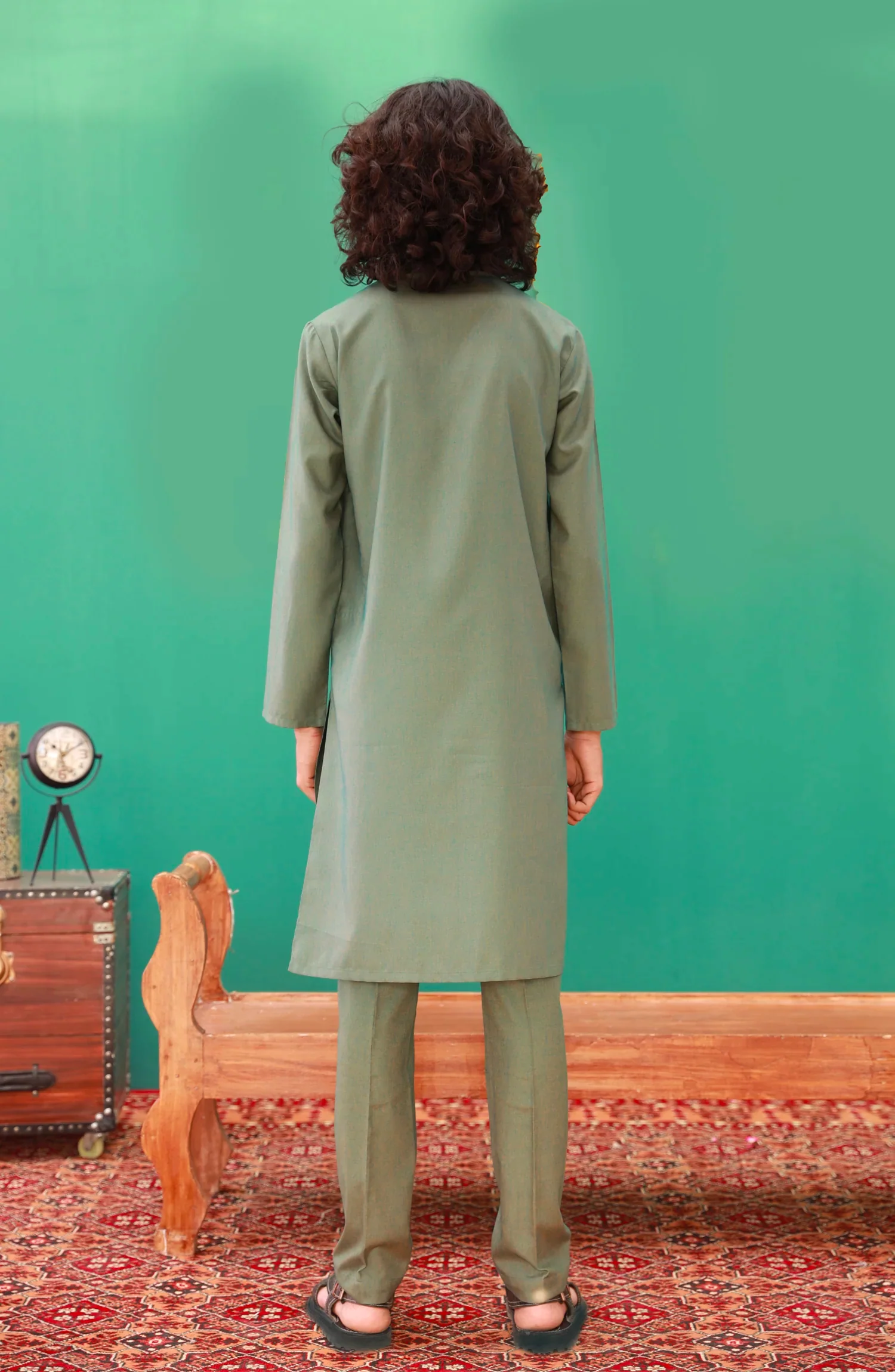 SUMMER'23 TEENS KURTA PAJAMA CASUAL GREEN - Image 3