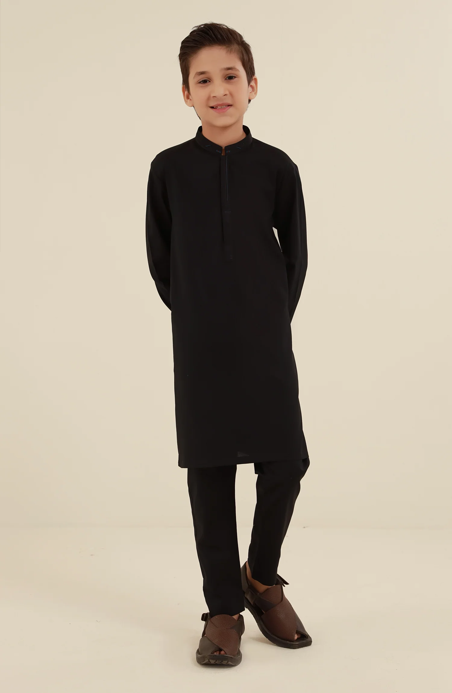 SUMMER'25 BOYS CASUAL KURTA PAJAMA BLACK - Image 4