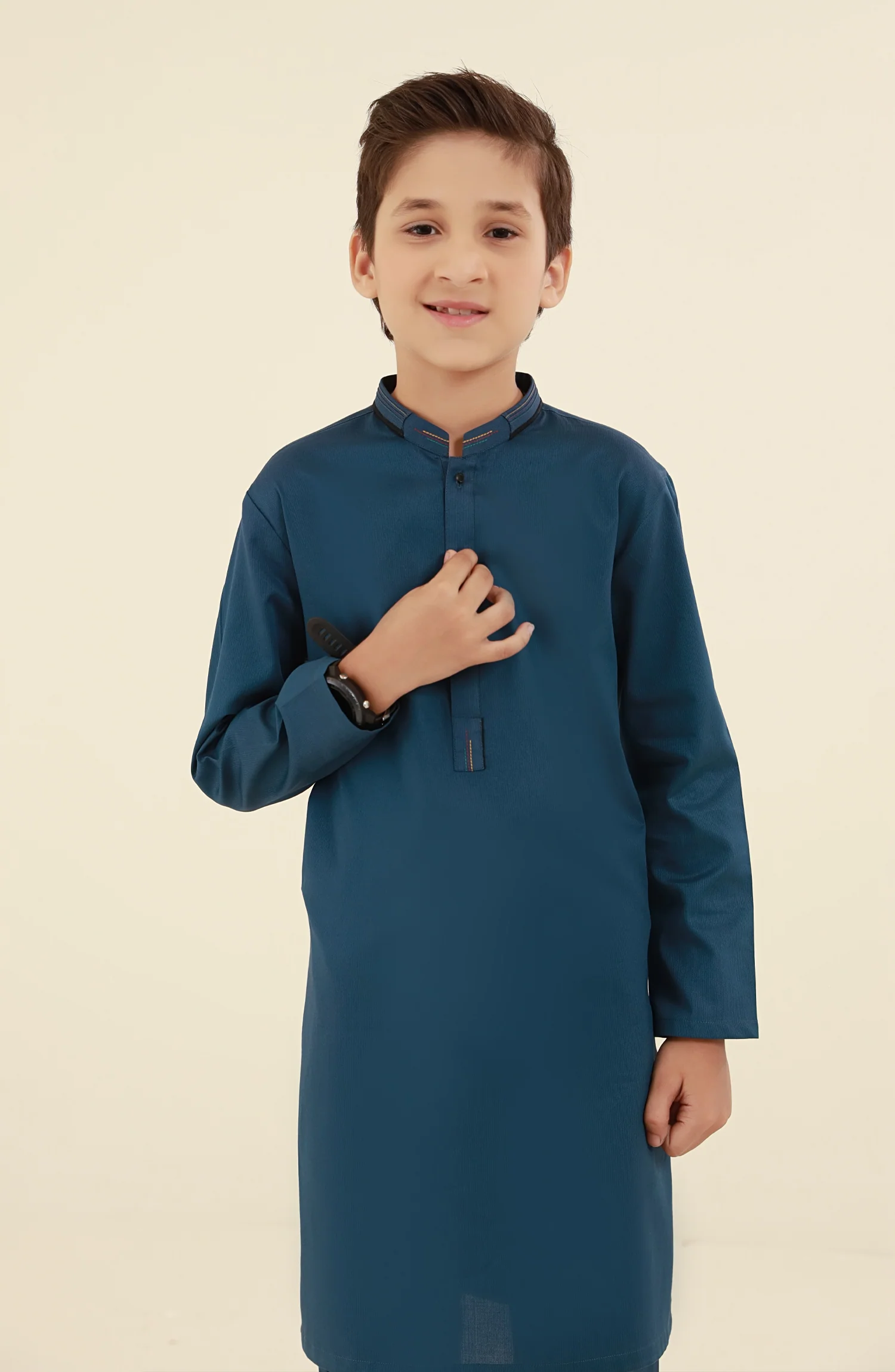 SUMMER'25 BOYS CASUAL KURTA PAJAMA TEAL BLUE - Image 2
