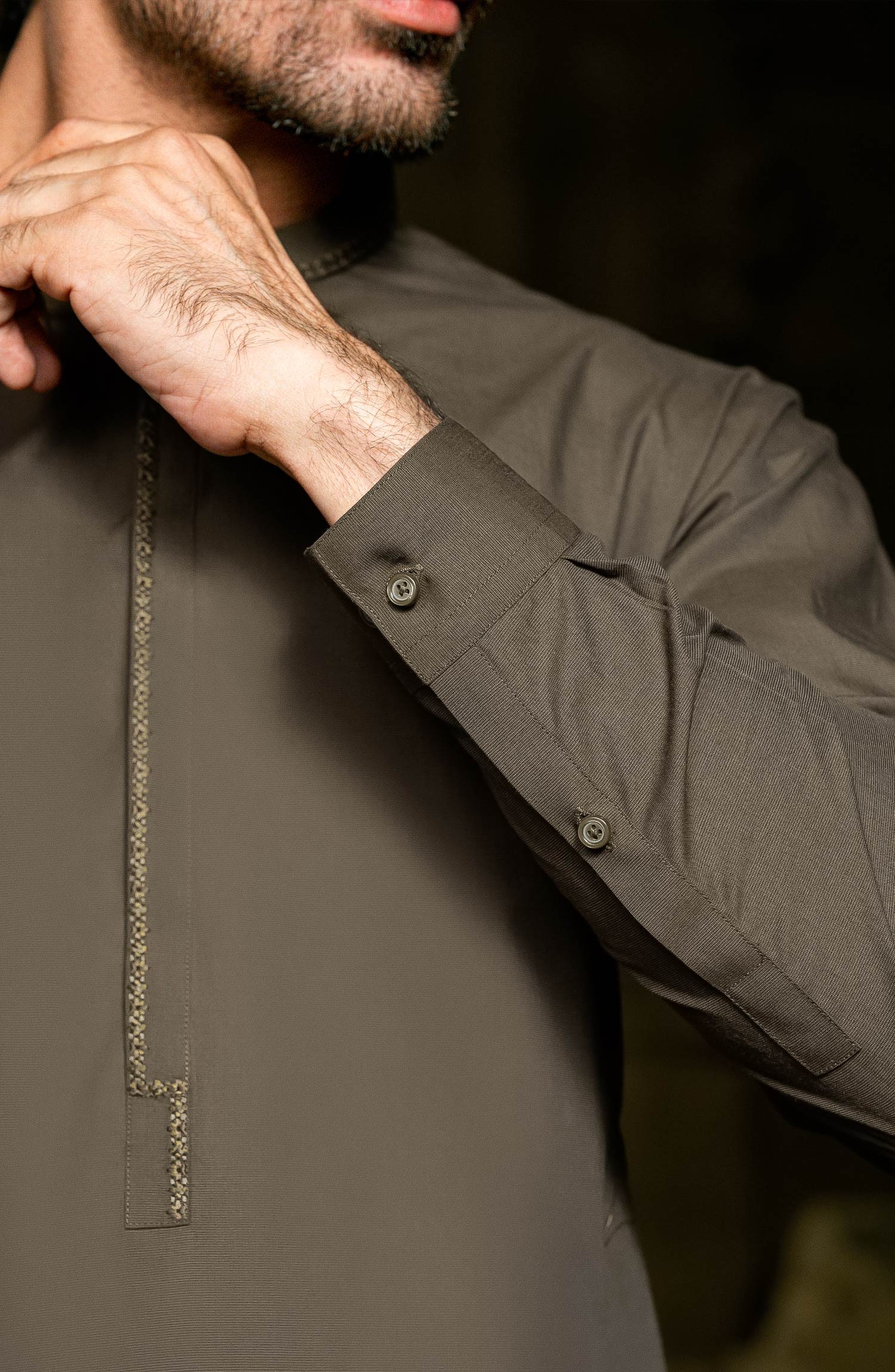 SUMMER'25 EMBROIDERED MEN KAMEEZ SHALWAR OAK - Image 4