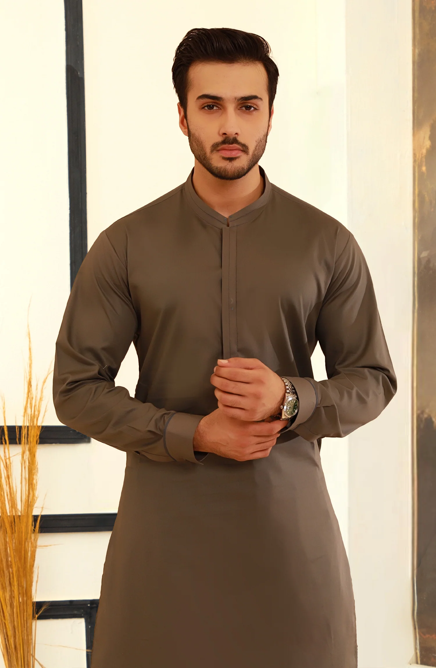 SUMMER'25 MEN KAMEEZ SHALWAR DEEP OLIVE - Image 2