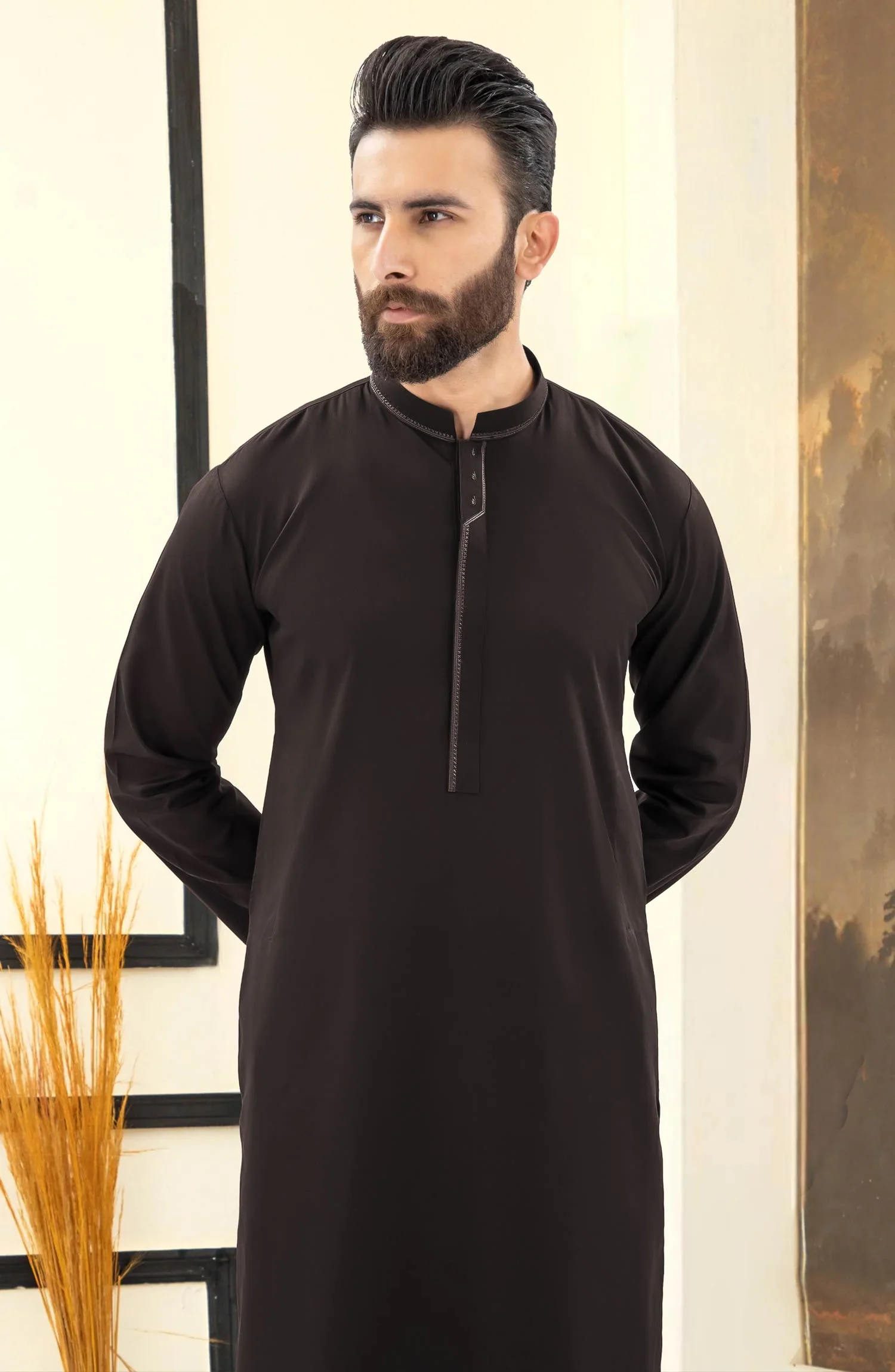 SUMMER'25 MEN KAMEEZ SHALWAR EMBROIDERED HOT CHOCOLATE - Image 2