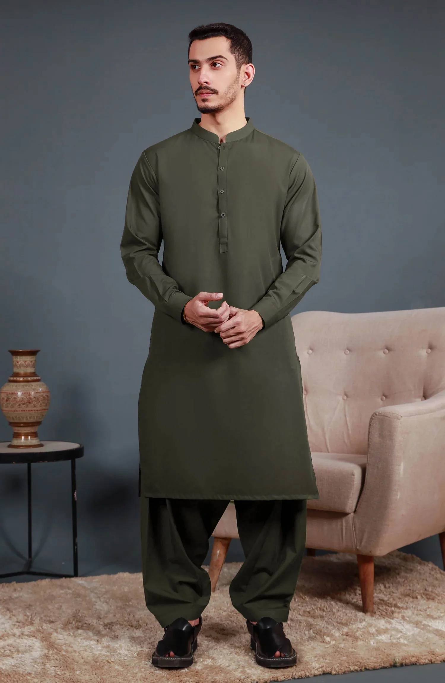 SUMMER'25 MEN KAMEEZ SHALWAR OLIVE