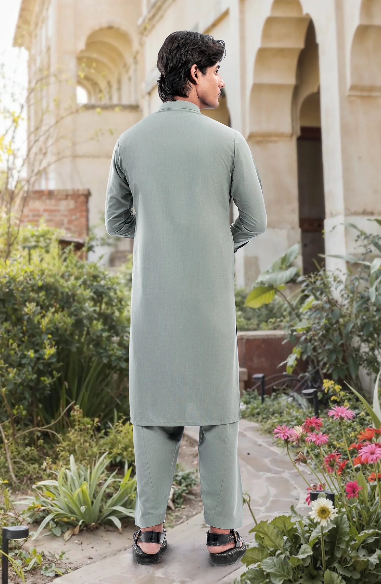 SAGE GREEN BLENDED KAMEEZ SHALWAR - Image 5