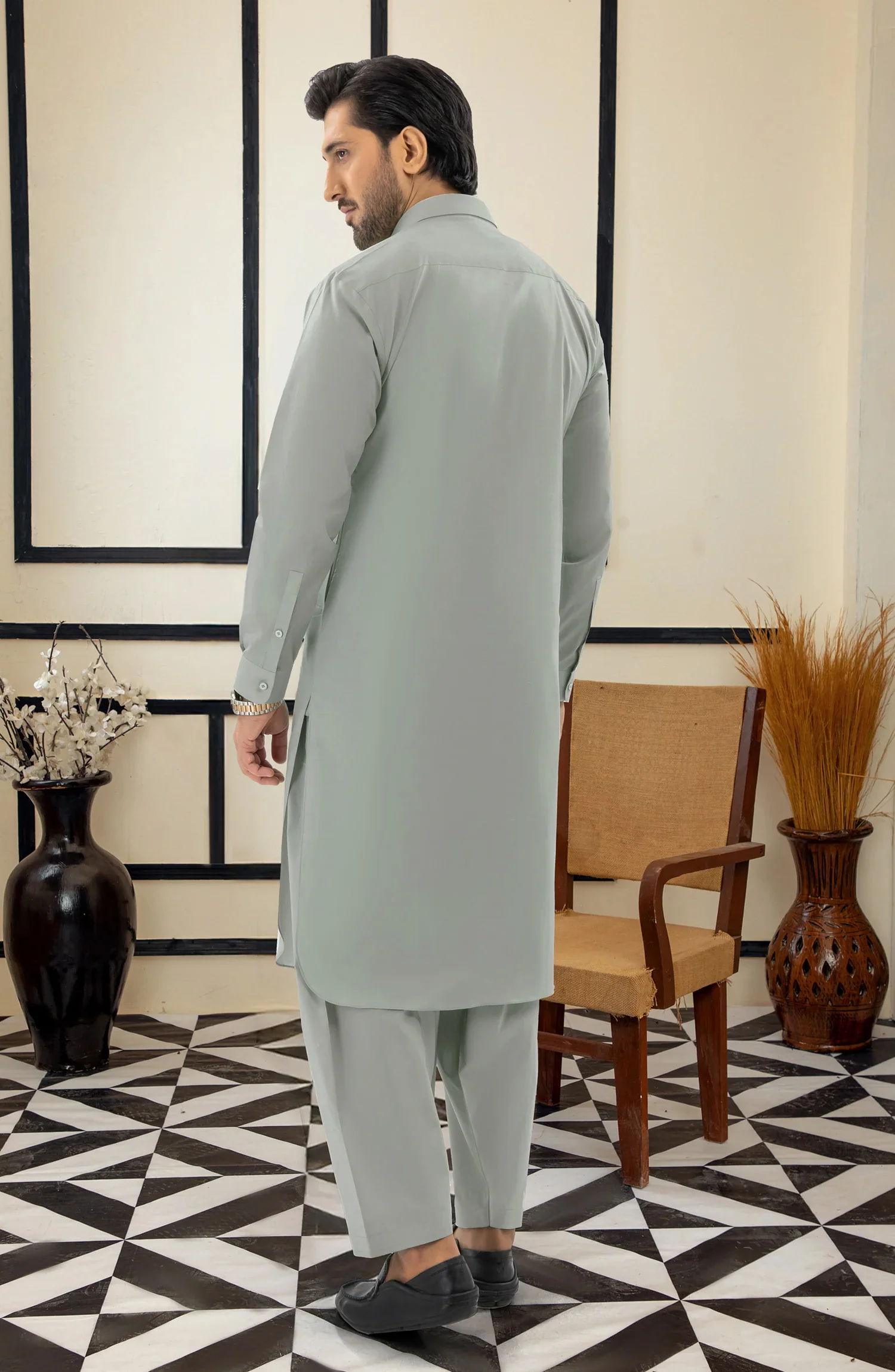 SUMMER'25 MEN KAMEEZ SHALWAR SILVER GREY - Image 4