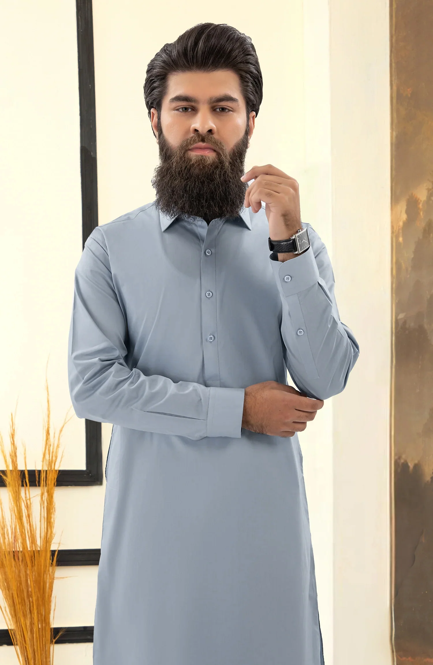 SUMMER'25 MEN KAMEEZ SHALWAR STONE BLUE - Image 2
