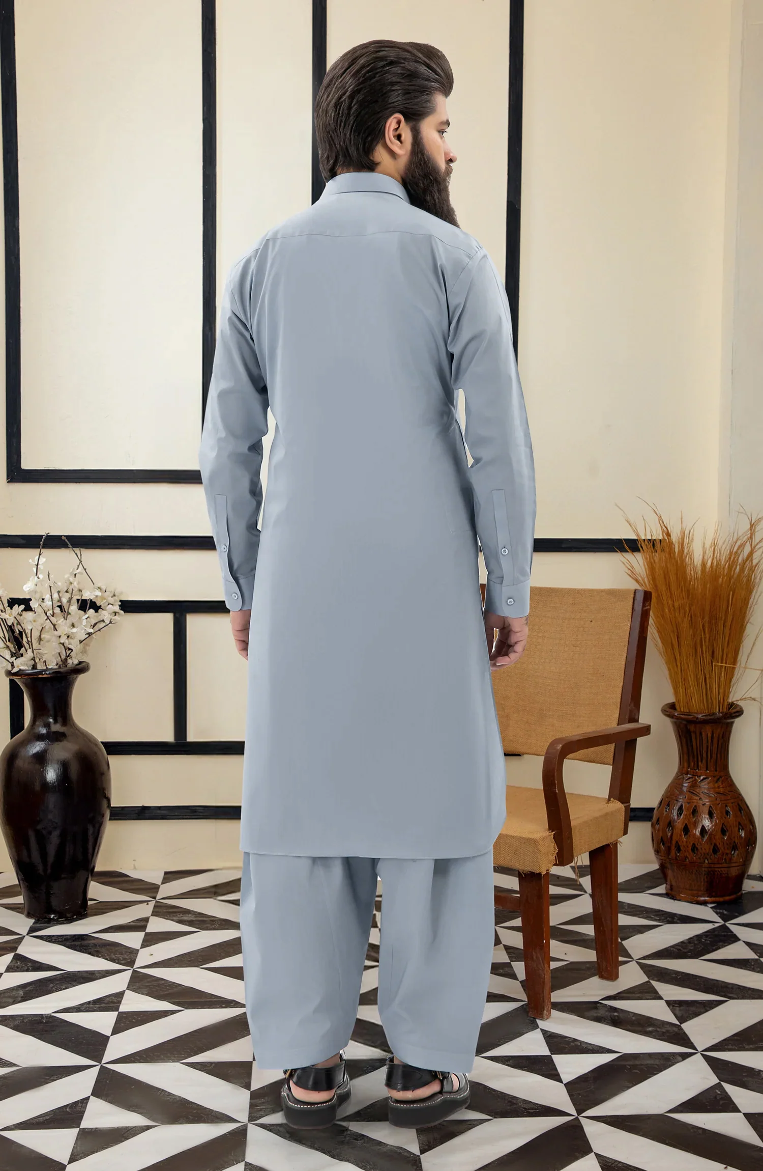 SUMMER'25 MEN KAMEEZ SHALWAR STONE BLUE - Image 4