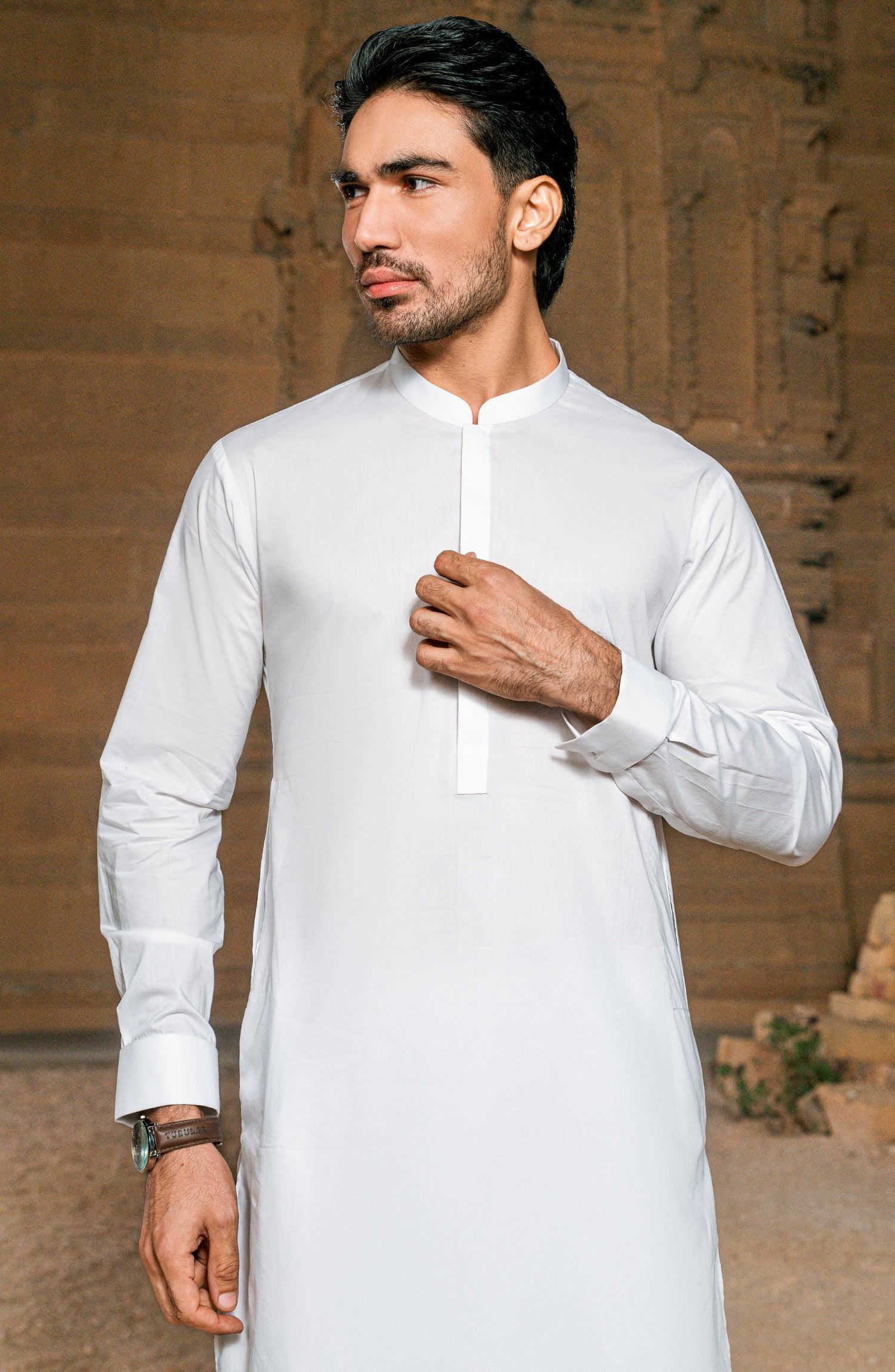 SUMMER'25 MEN KAMEEZ SHALWAR WHITE - Image 2