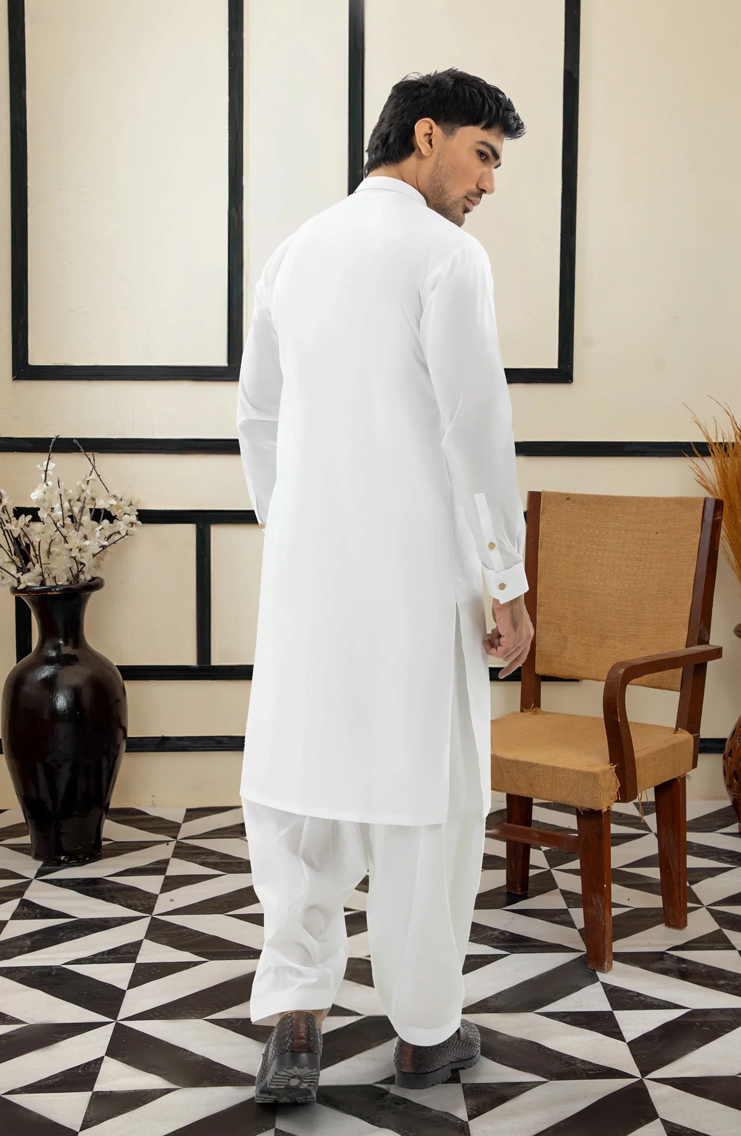 SUMMER'25 MEN KAMEEZ SHALWAR WHITE - Image 4