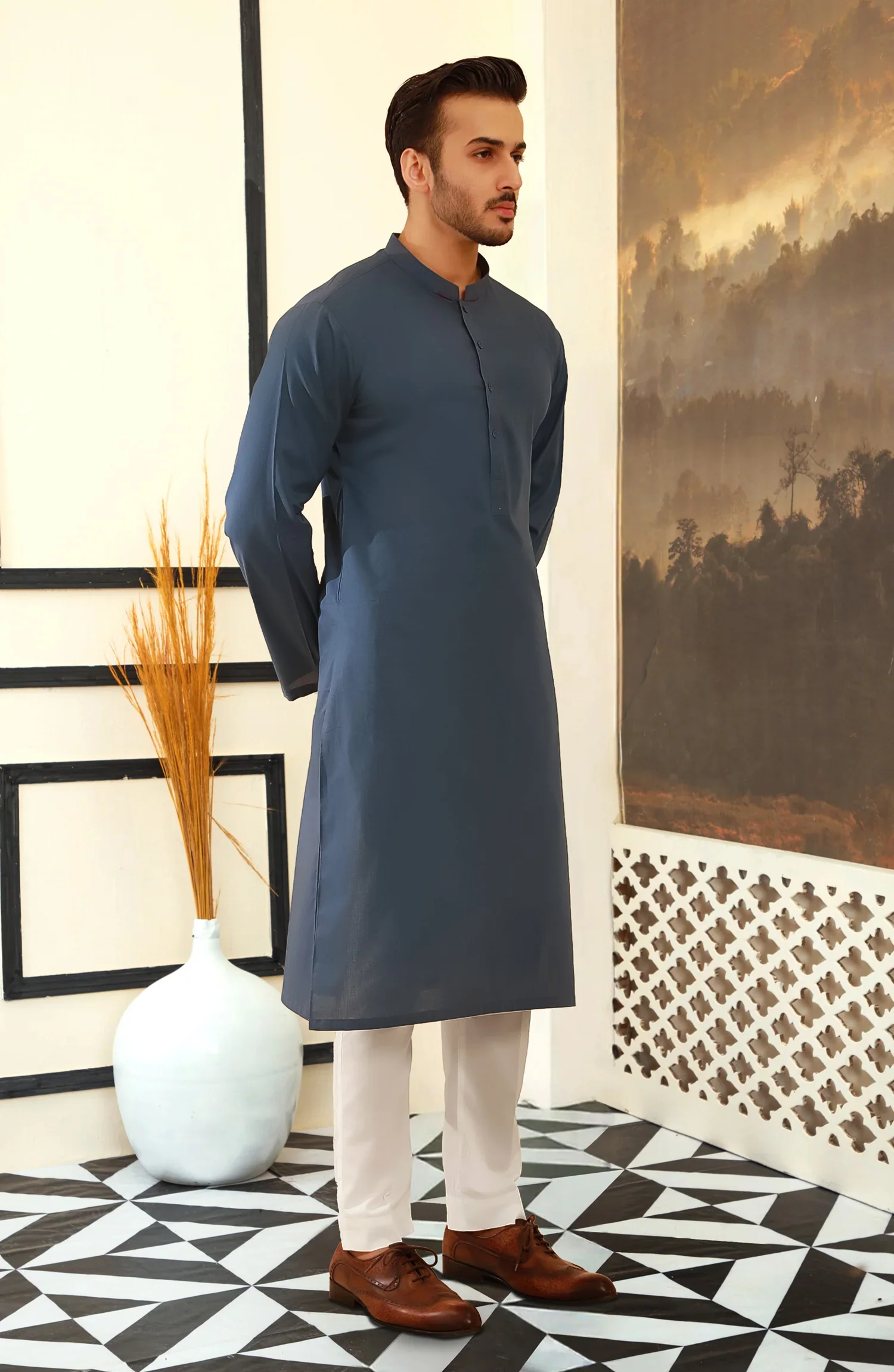 SUMMER'25 MEN KURTA CASUAL TEAL BLUE - Image 4