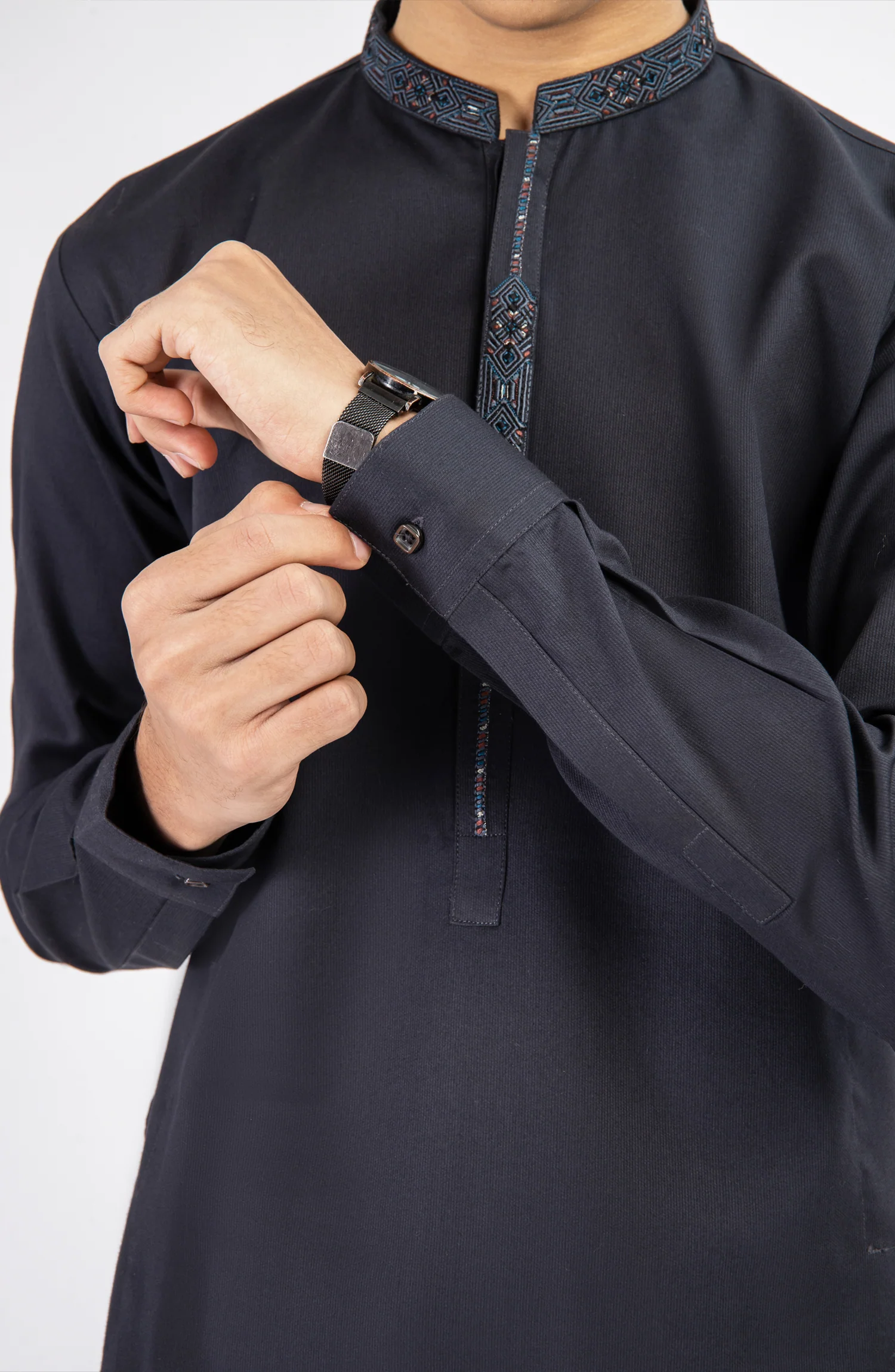 SUMMER'25 TEENS KURTA PAJAMA EMBROIDERED CHARCOAL - Image 2