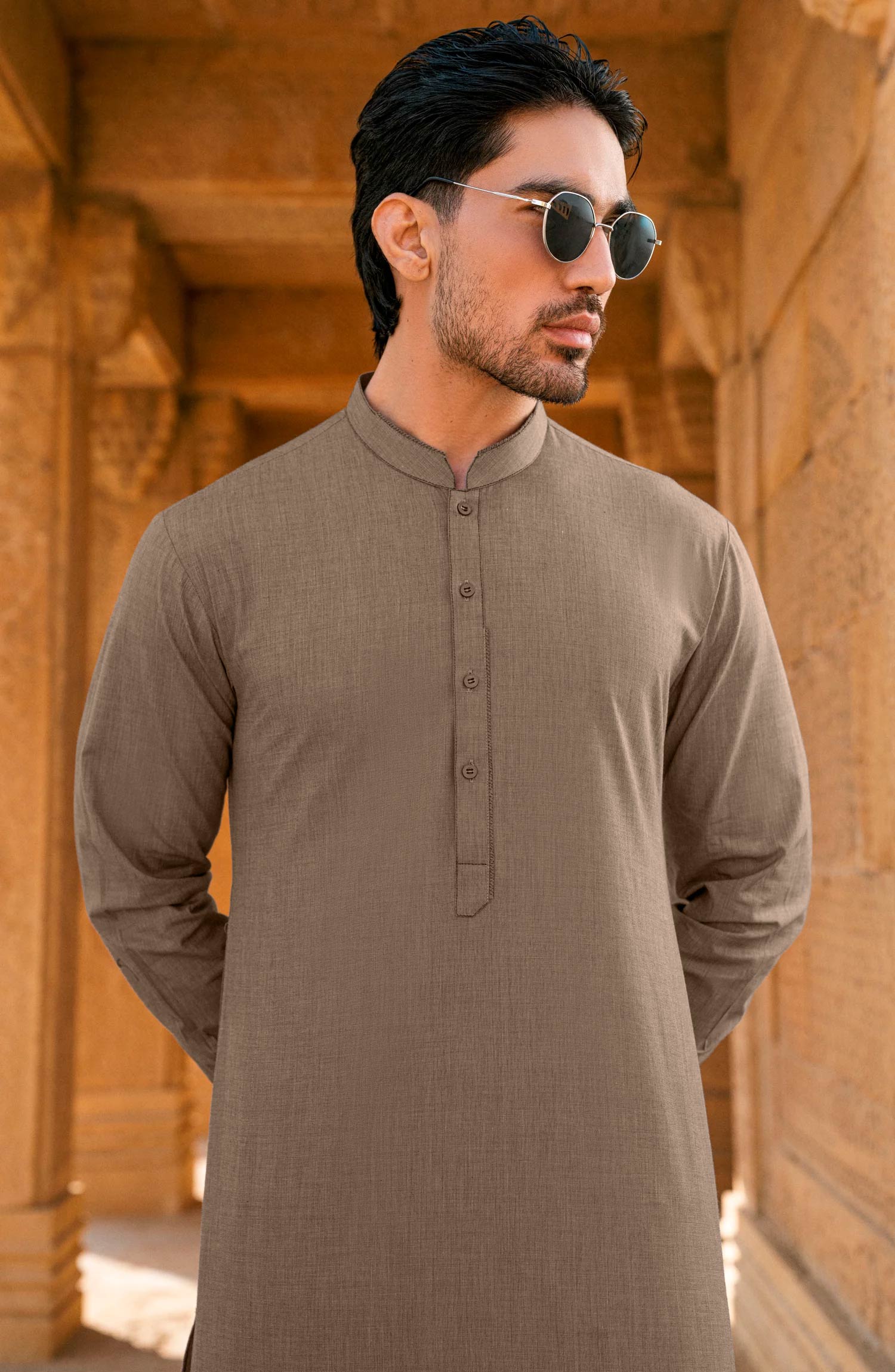 TEA BROWN CHAMBRAY KAMEEZ SHALWAR - Image 3