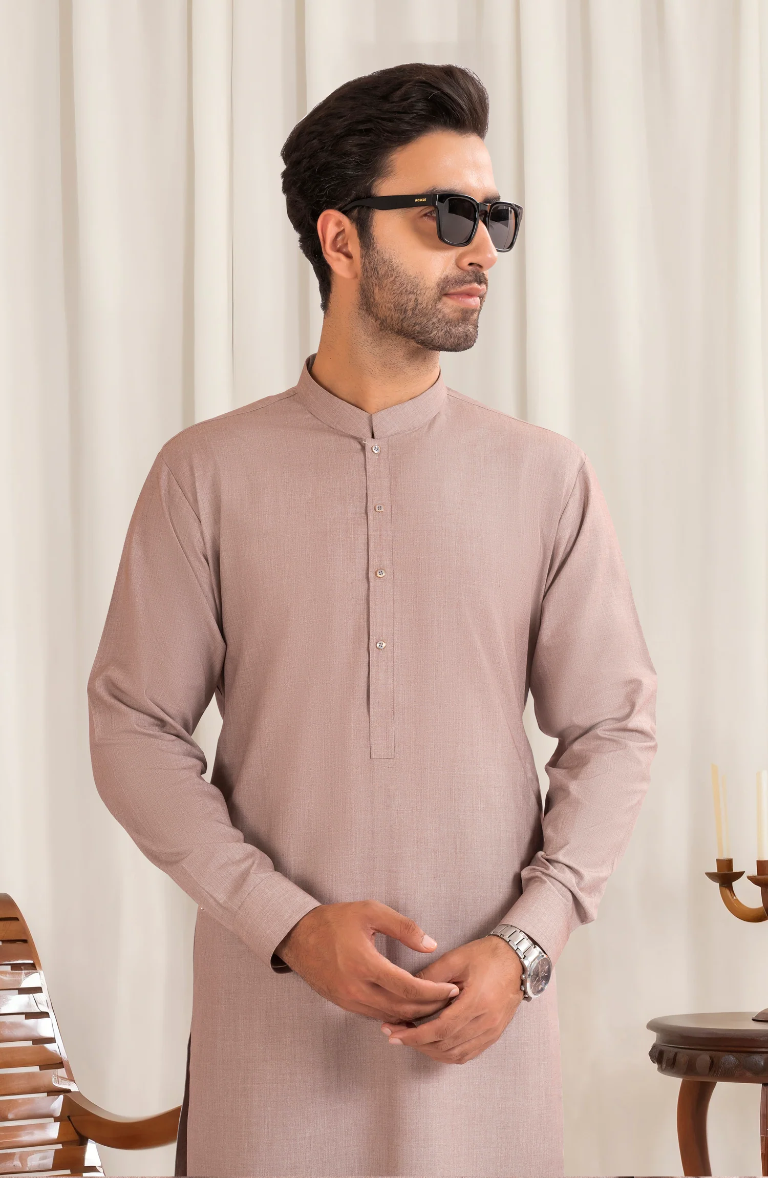 TEA-PINK BLENDED KAMEEZ SHALWAR - Image 2