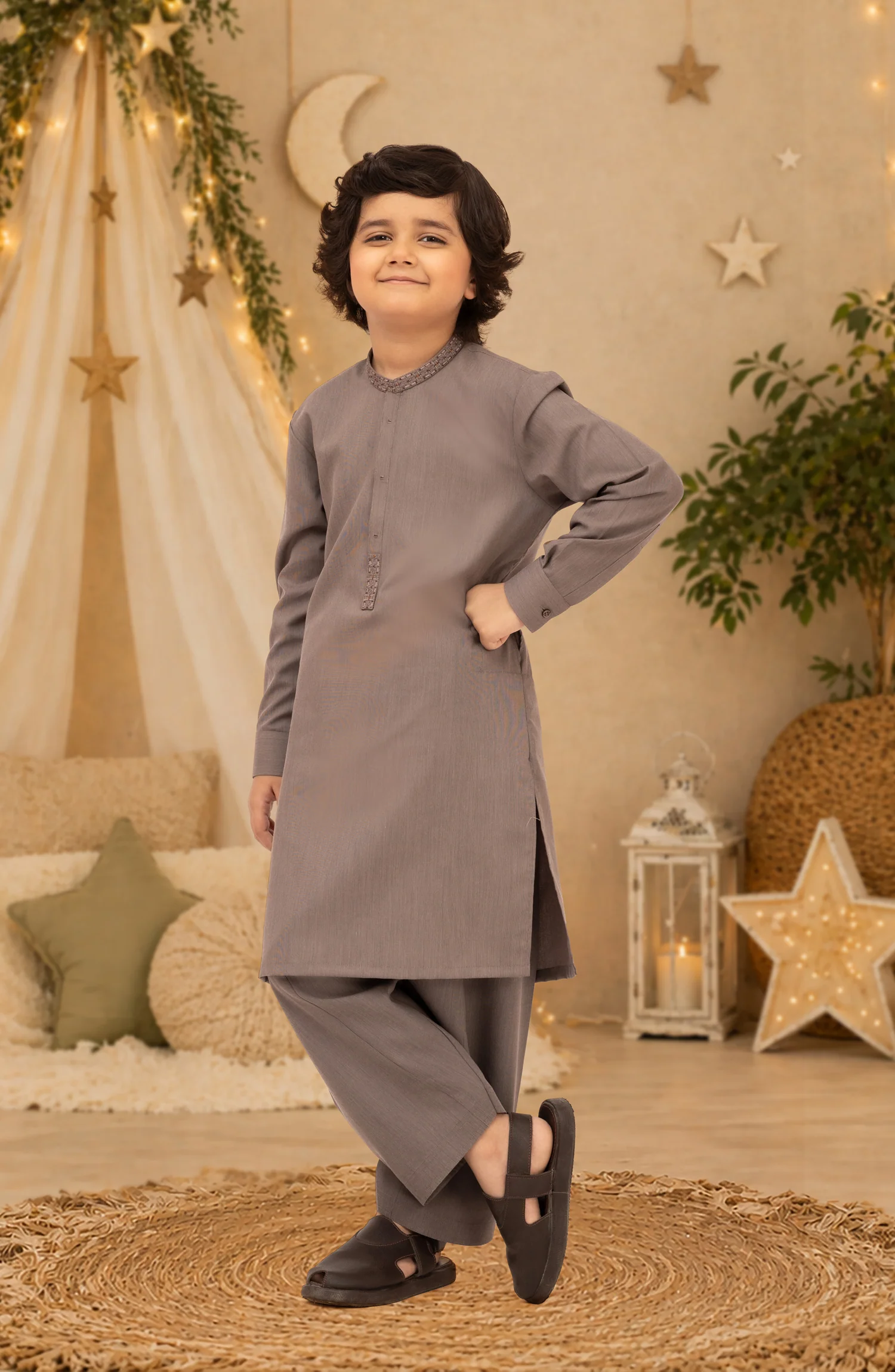 TEA-PINK EMBROIDERED BLENDED KAMEEZ SHALWAR - Image 3