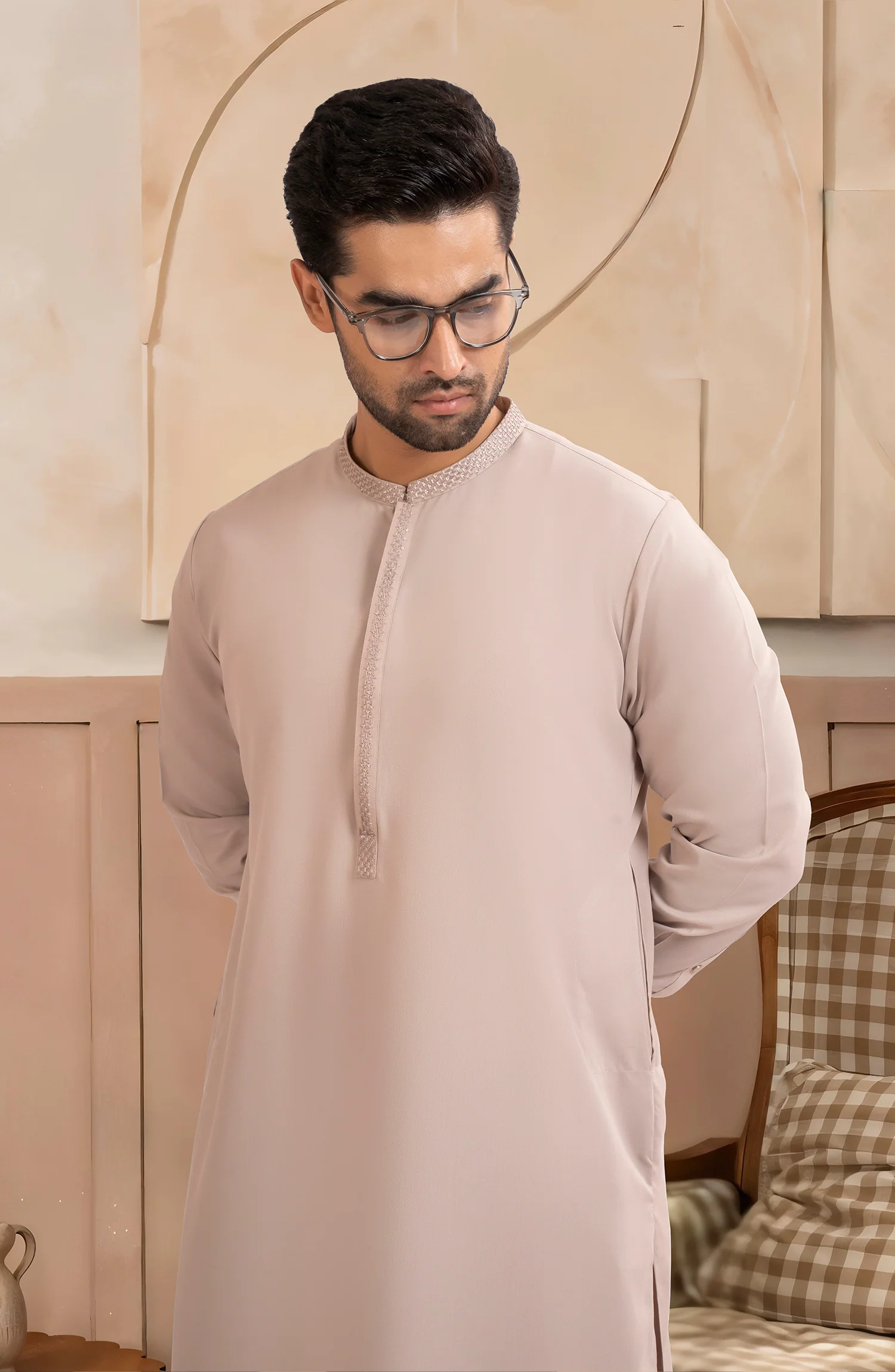 TEA-PNK BLENDED EMBROIDERED KAMEEZ SHALWAR - Image 2