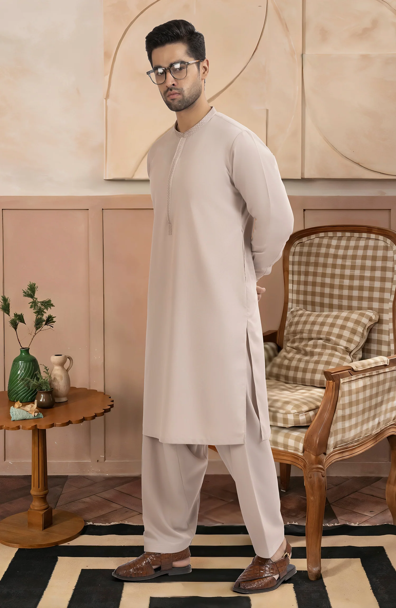 TEA-PNK BLENDED EMBROIDERED KAMEEZ SHALWAR - Image 5