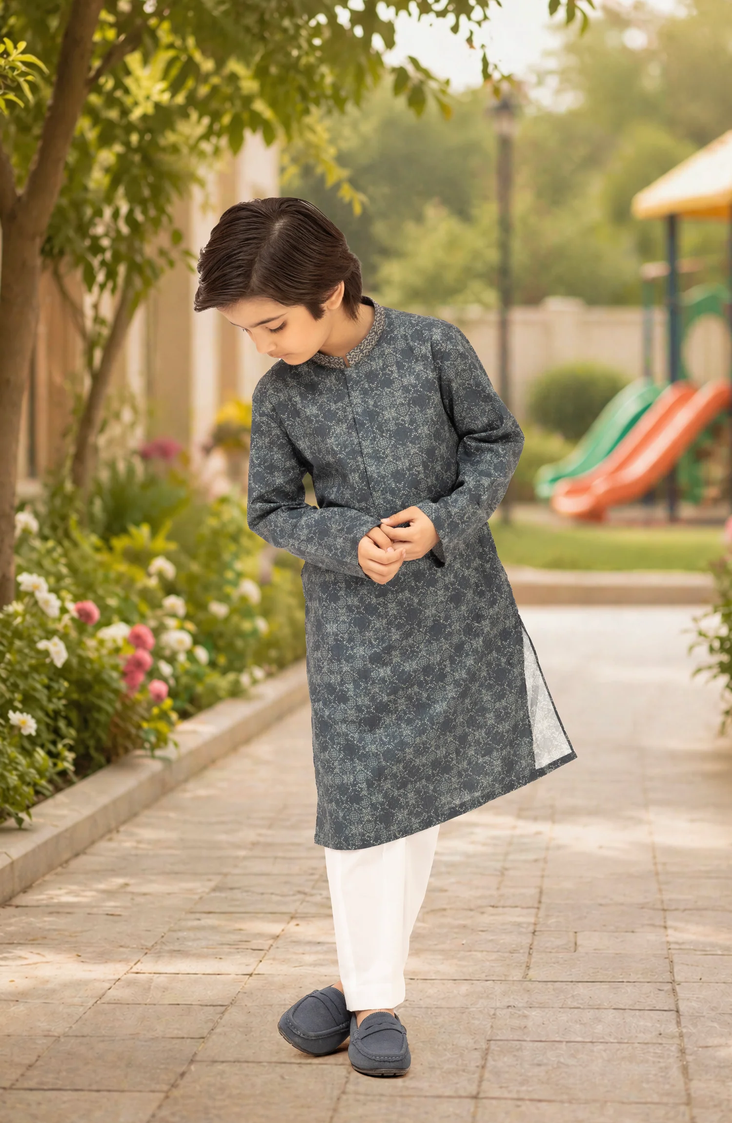 TEAL 100% COTTON EMBROIDERED KURTA - Image 5