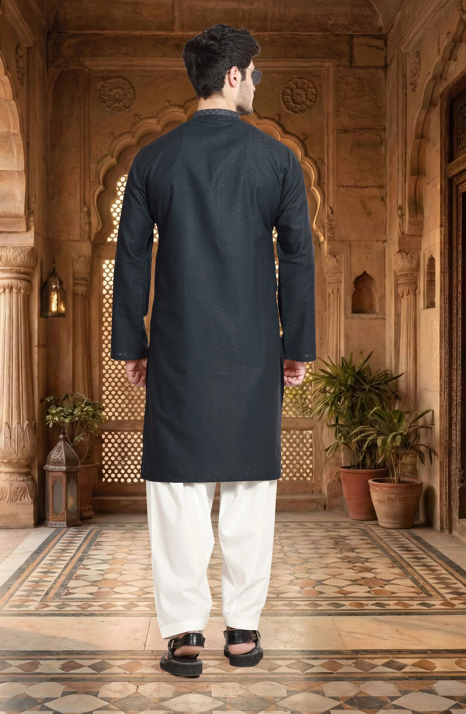 TEAL BLENDED EMBROIDERED KURTA - Image 2