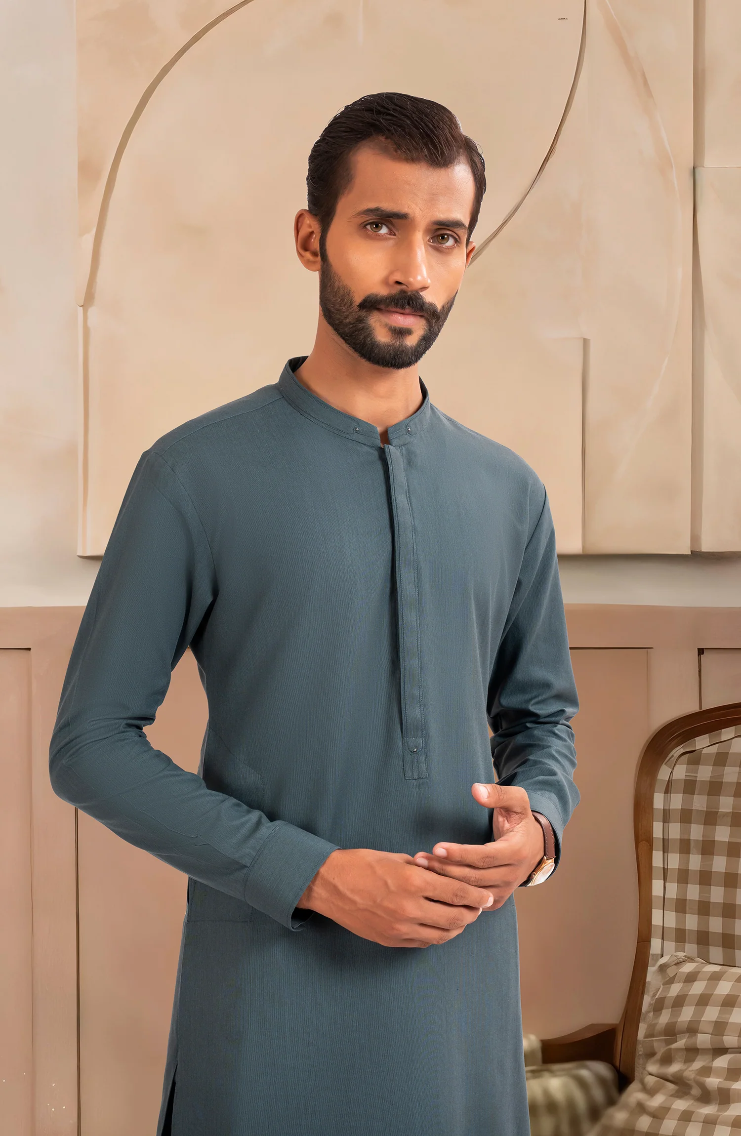 TEAL BLENDED KAMEEZ SHALWAR - Image 3