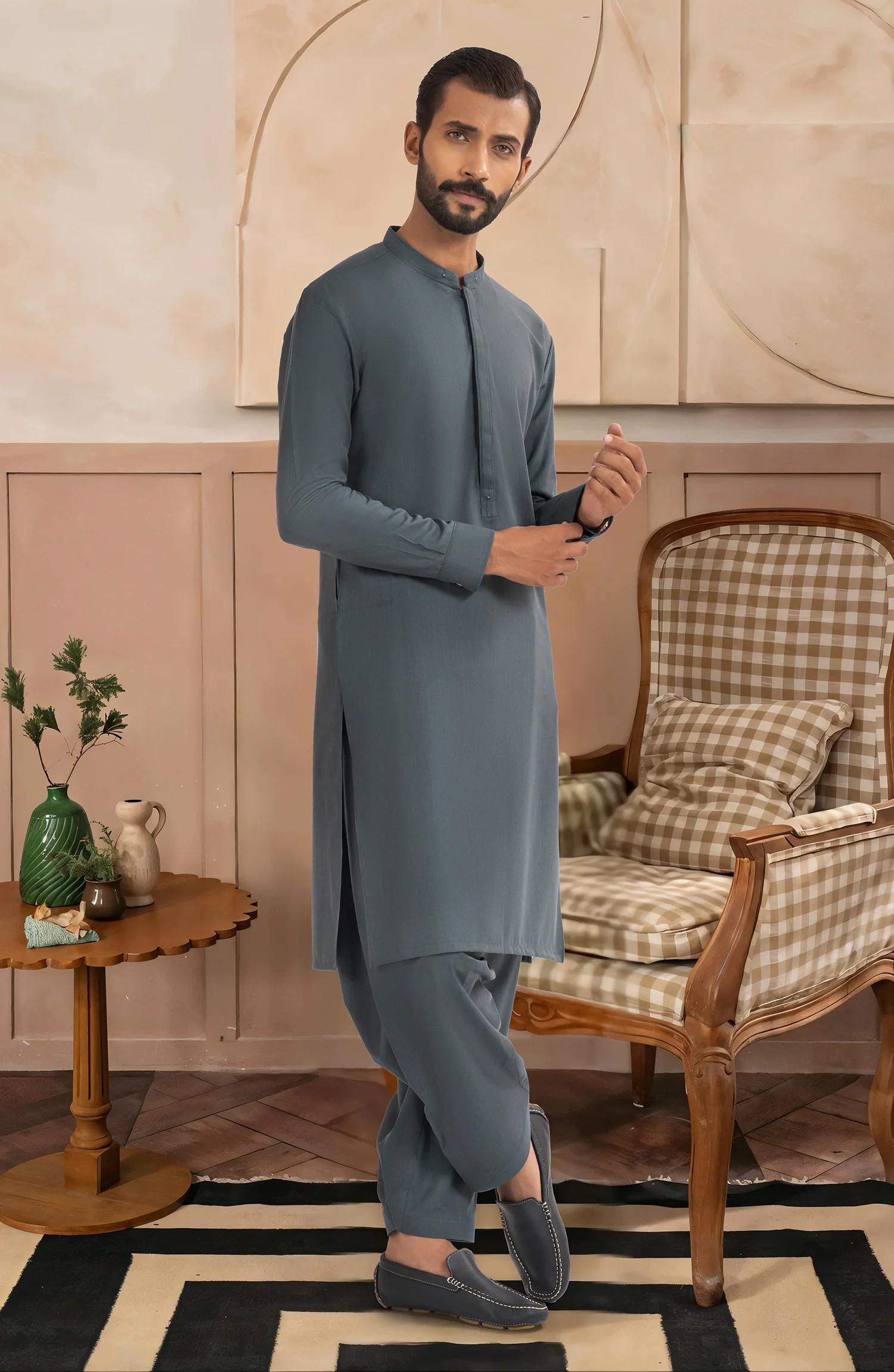 TEAL BLENDED KAMEEZ SHALWAR - Image 5